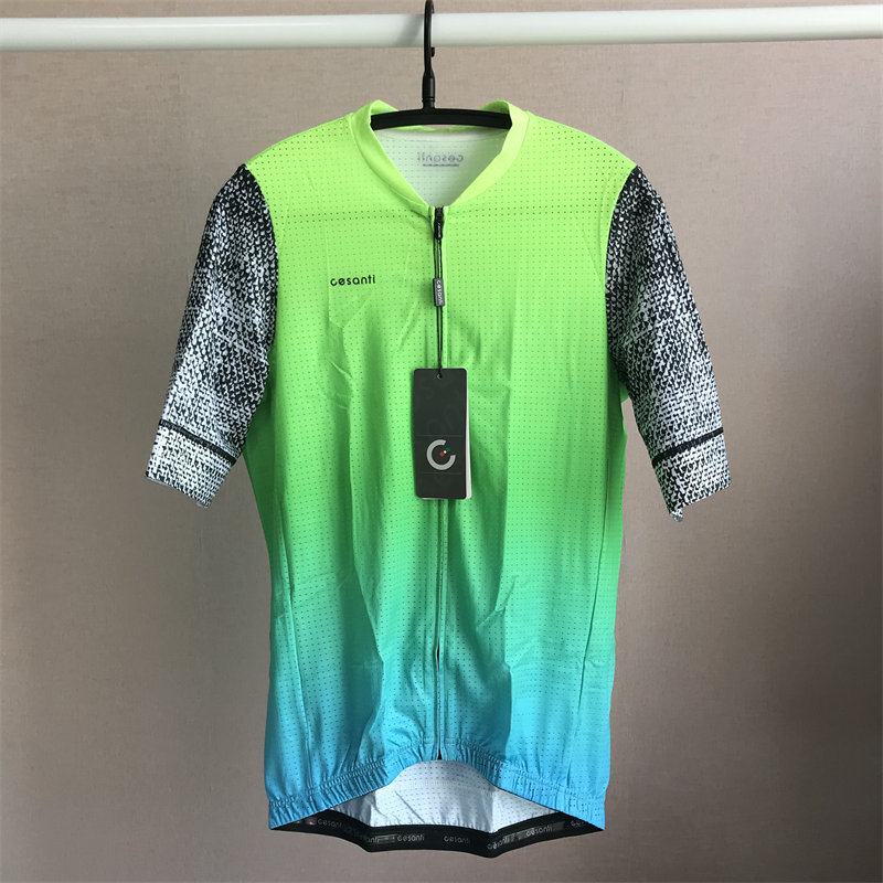 CESANTI Men Cycling Jersey Short Sleeve Non-slip Band Bike Clothing Fluor Green