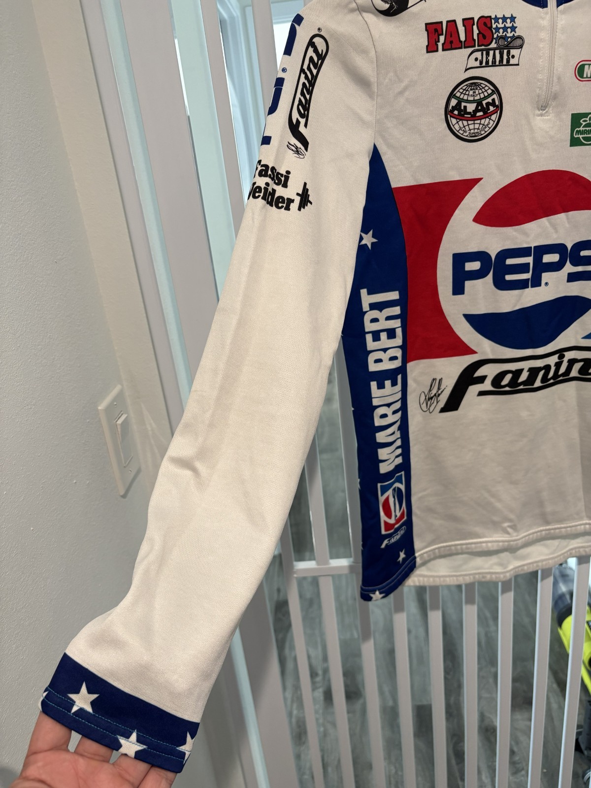 Vintage 80s Cycling Jersey Pepsi Team Fanini Pepsi 1/4 Zip Long Sleeve Size 5
