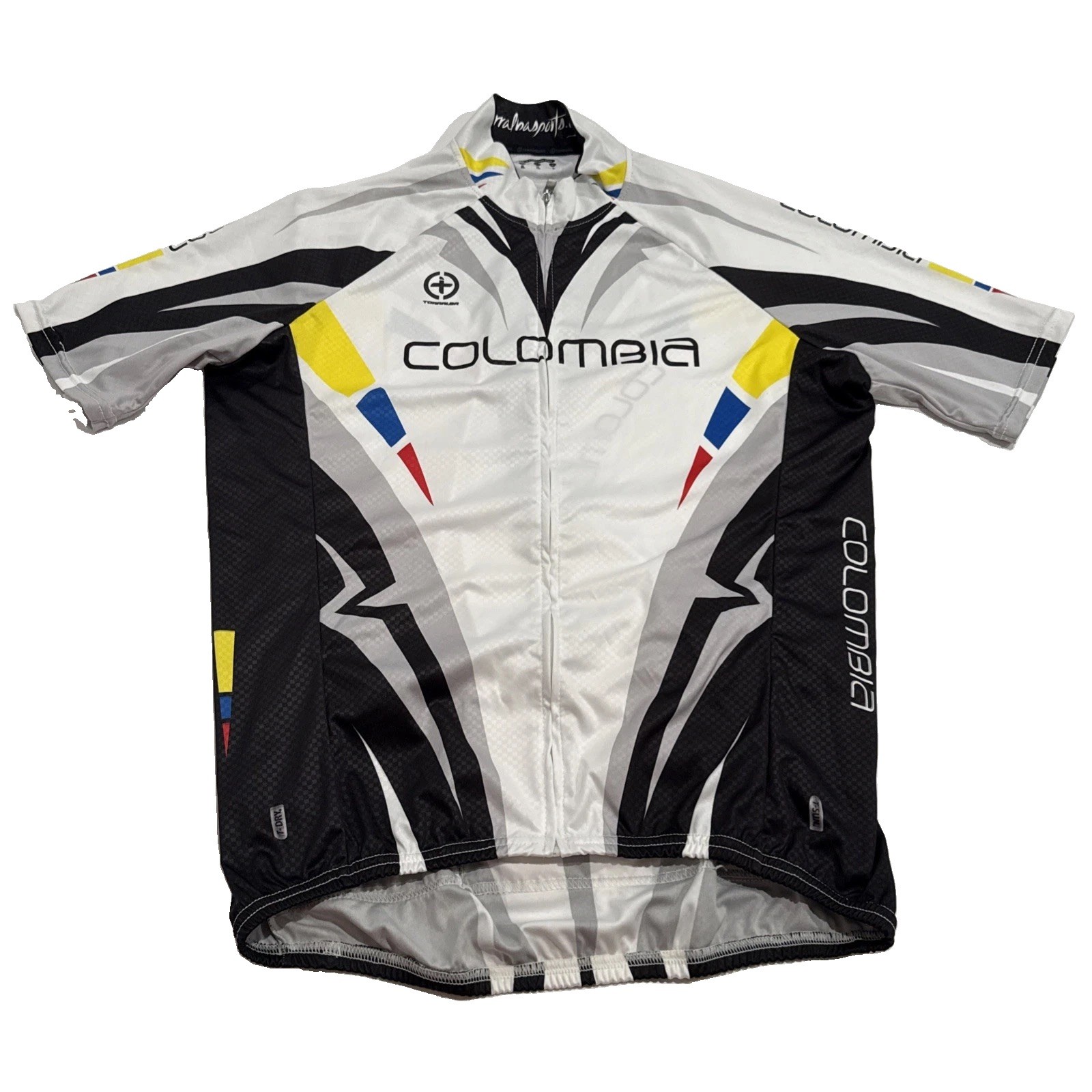 Torralba Colombia Short Sleeve Cycling Jersey Large White Zip Back Pocket