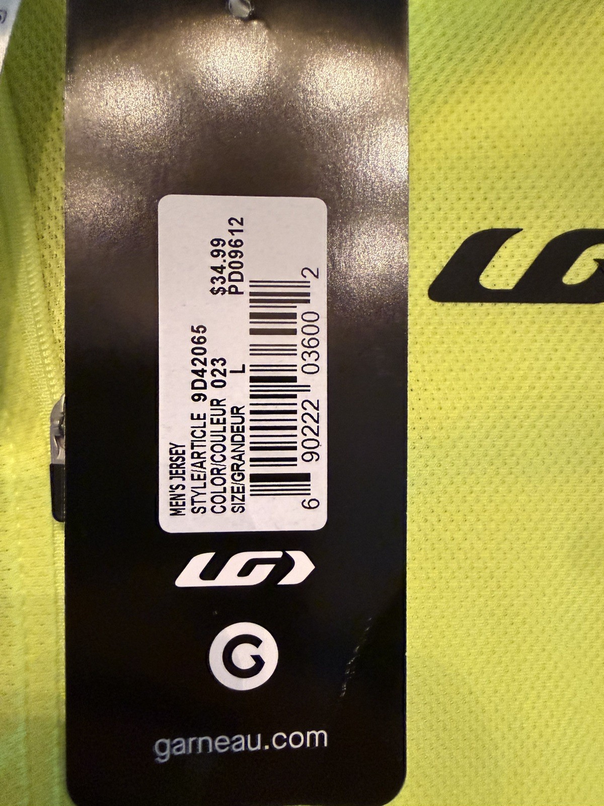 Louis Garneau NWT Mens Large Neon Yellow Full Zip Breathable Back Pocket Jersey