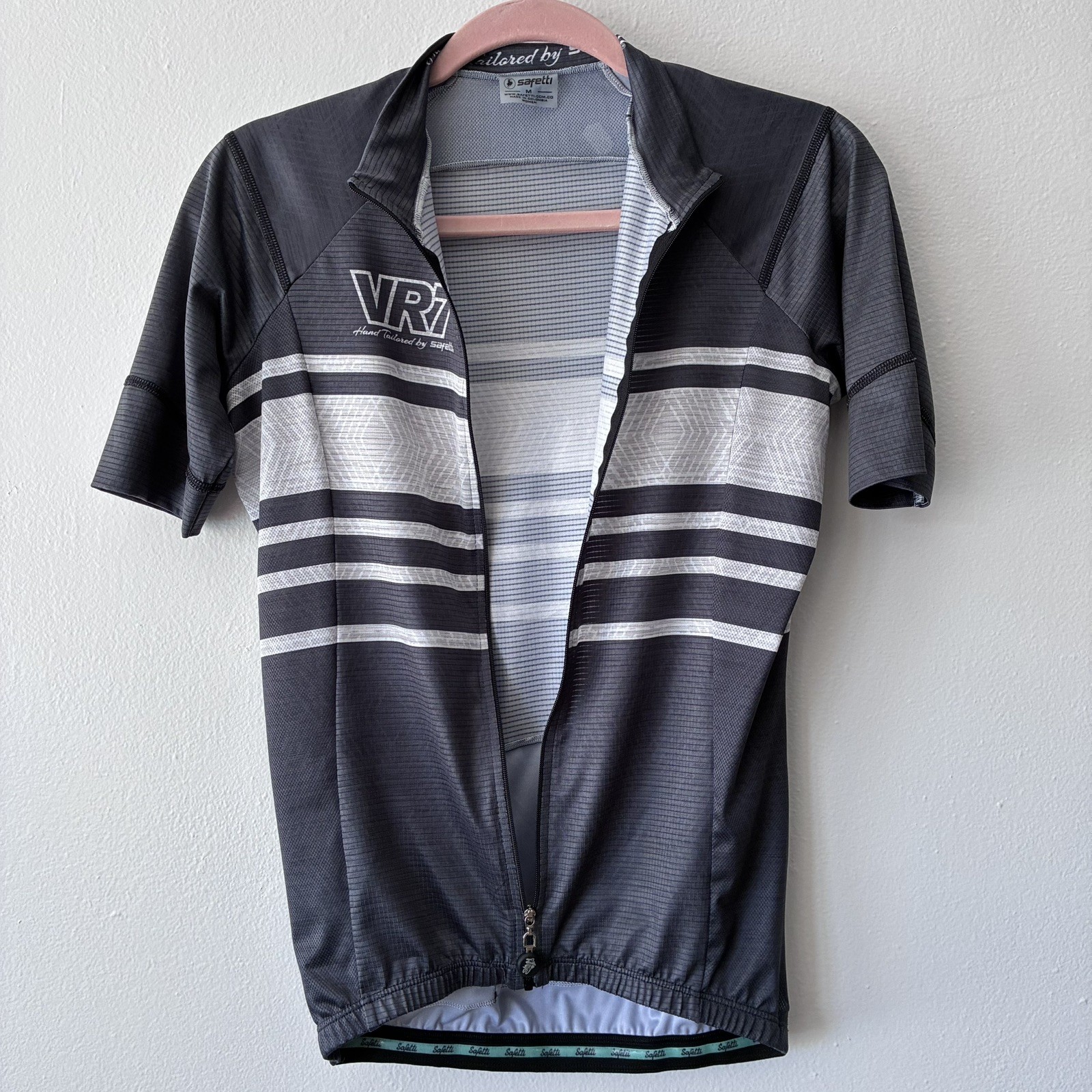 Safetti VR7 Cycling Jersey Women Medium Full Zip Race Fit Gray Black Road Bike