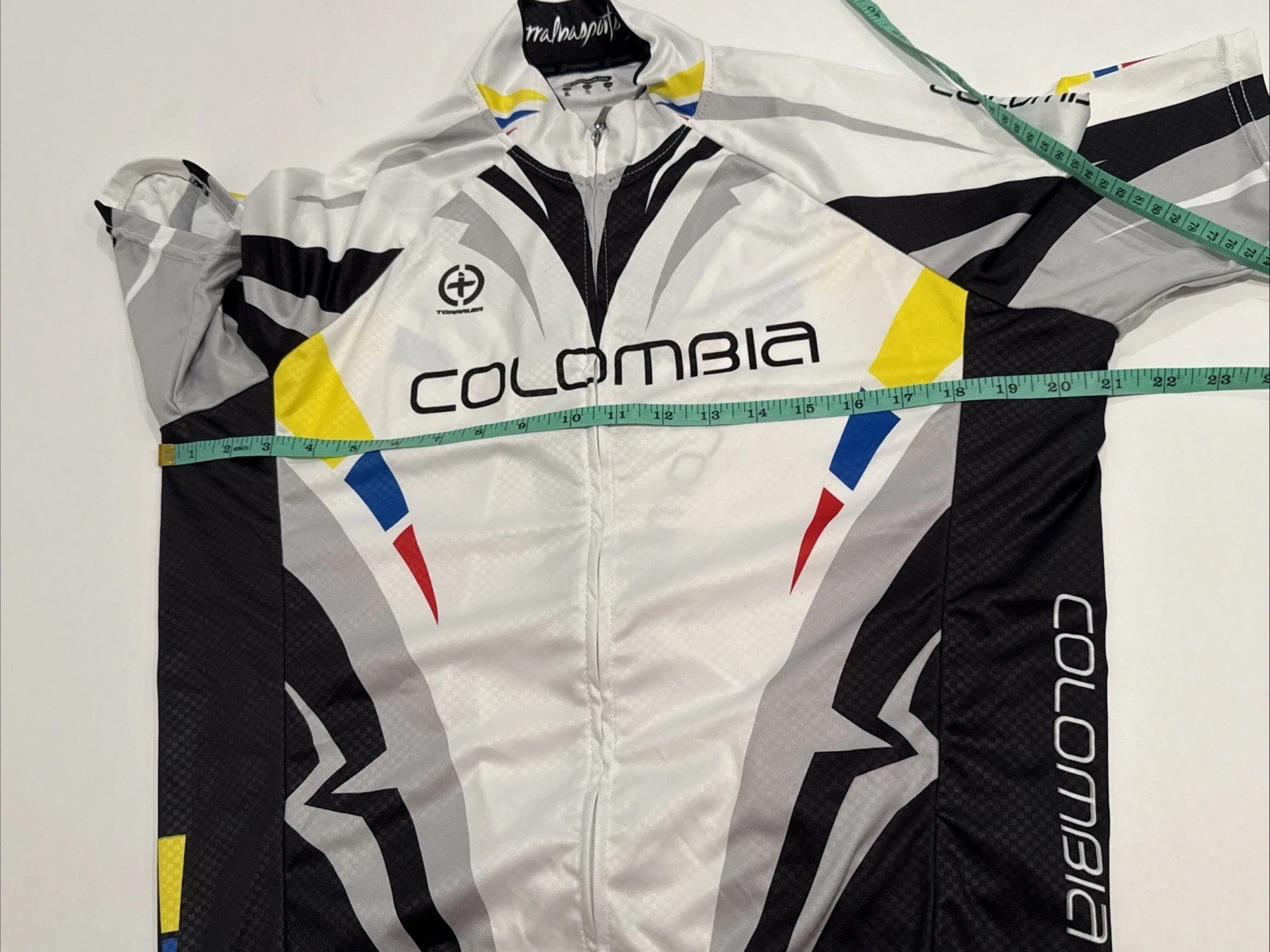 Torralba Colombia Short Sleeve Cycling Jersey Large White Zip Back Pocket