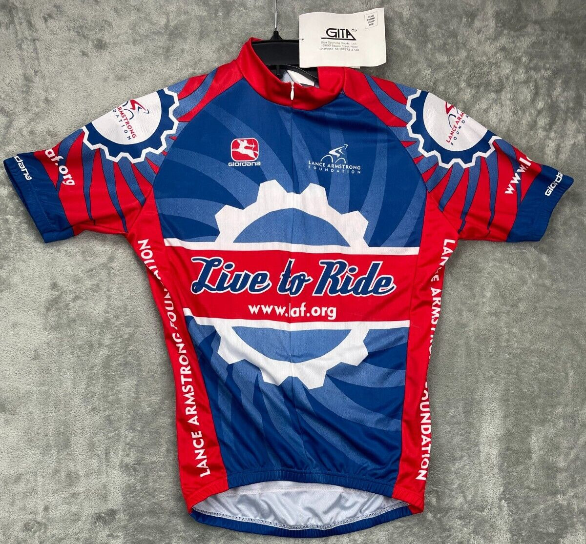 NWT Giordana Cycling Jersey Medium Red White Blue 3/4 Zip Lance Armstrong Found.