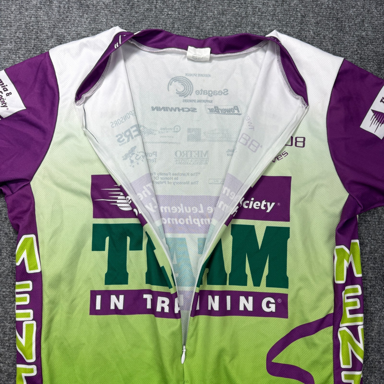 Team in Training Cycling Jersey Mens Medium Green Half Zip Back Pockets Arizona