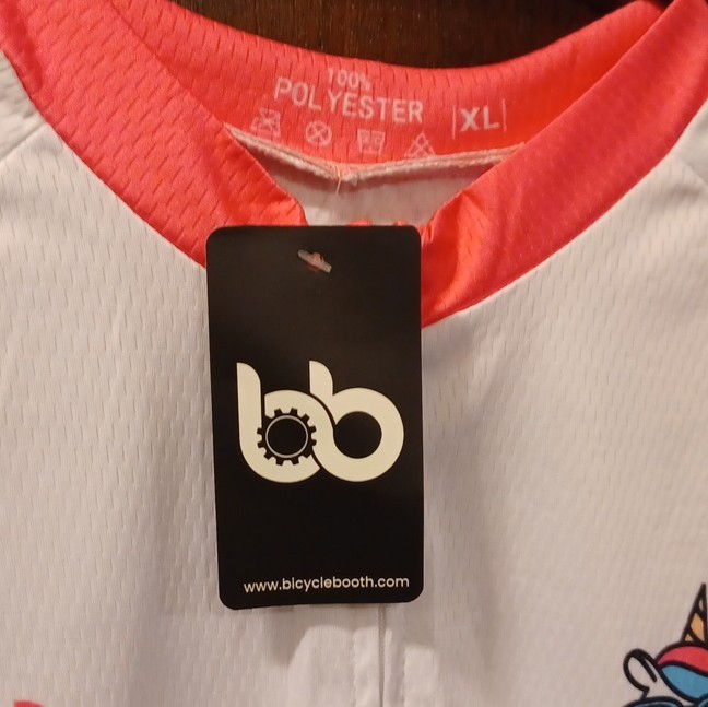 Bicycle Booth Unicorn Graphic Cycling Jersey XL White Pink 100% Polyester