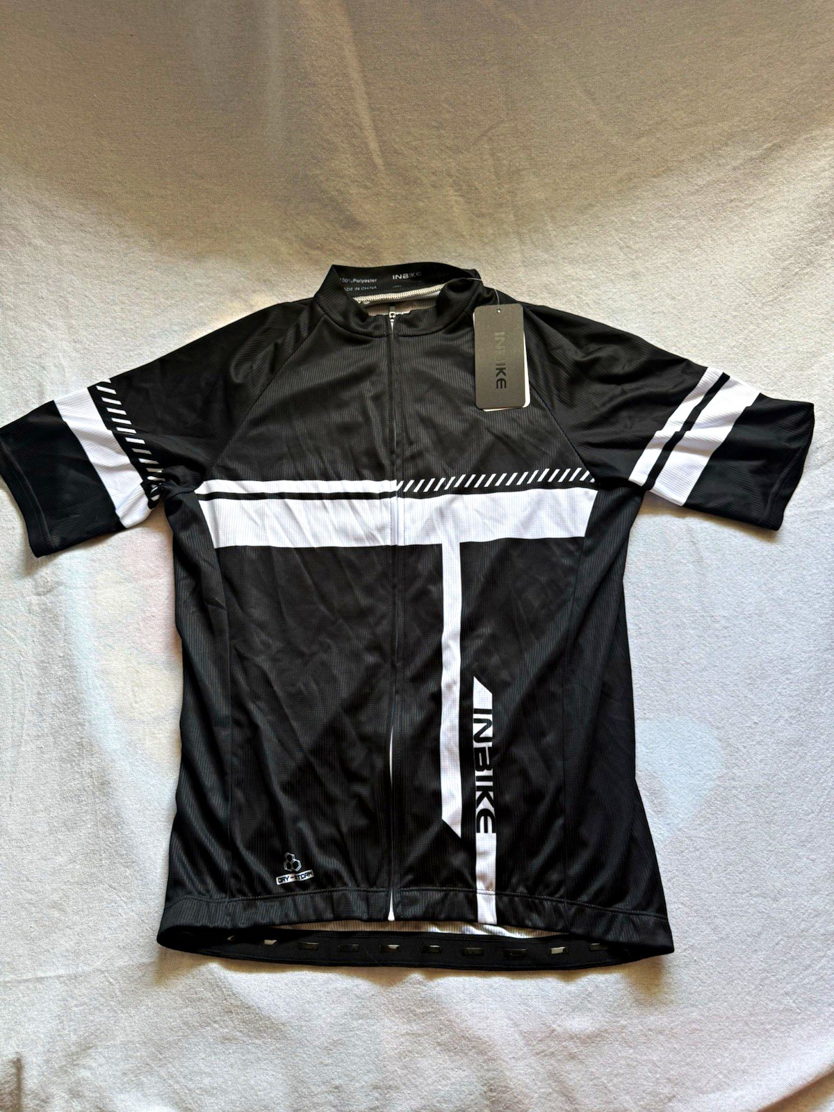 INBIKE IM319 Cycling Jersey Full Zip Pockets 100% Polyester Black/White L/XL
