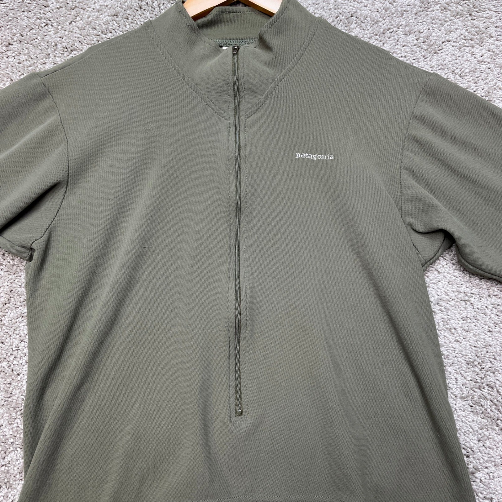 VTG Patagonia Cycling Jersey Womens Medium Olive Green 1/4 Zip Long Sleeve USA