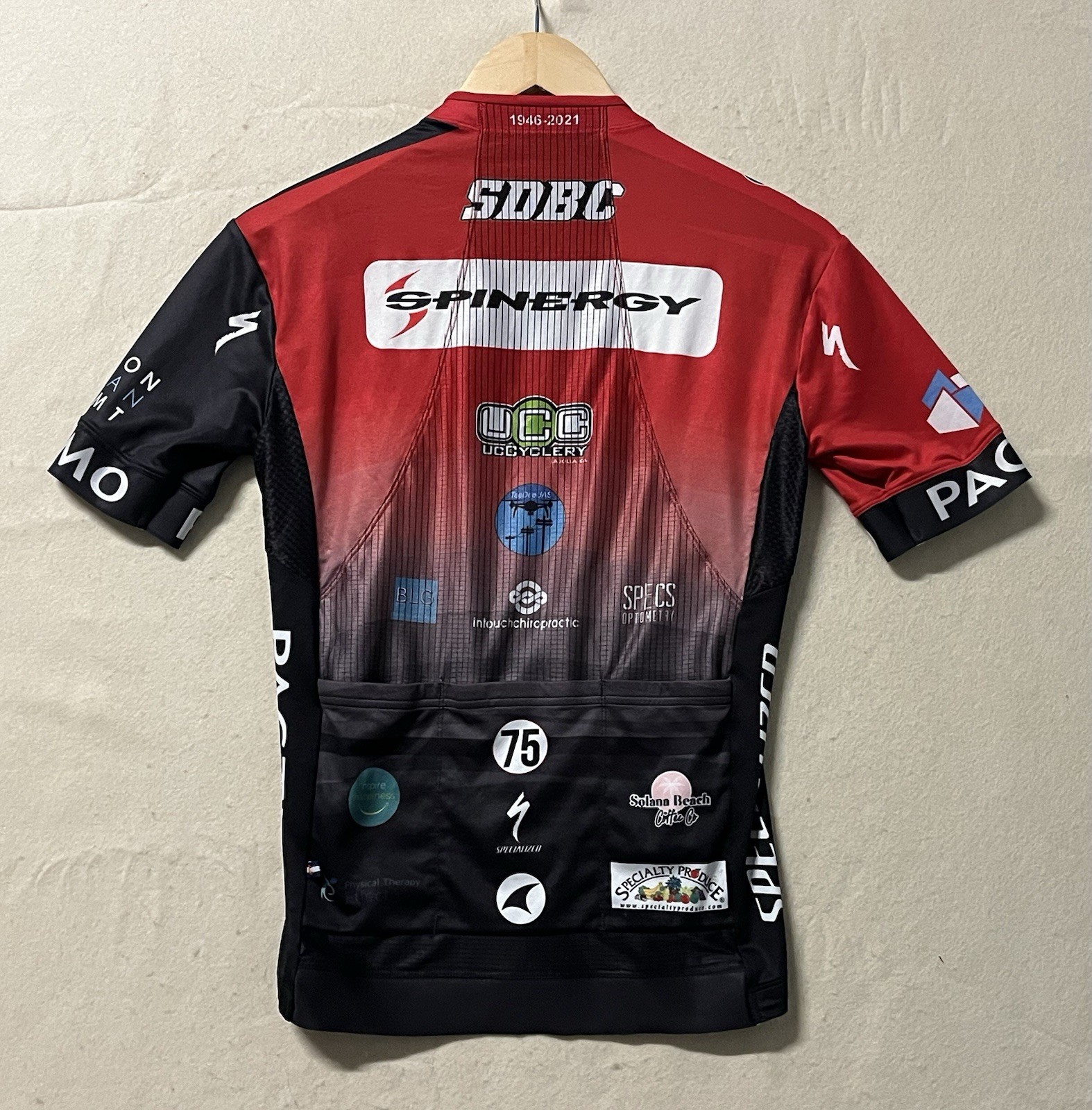 Pactimo Red Black Cycling Jersey Men’s Back Pockets Elastic Waist Size S See Pic