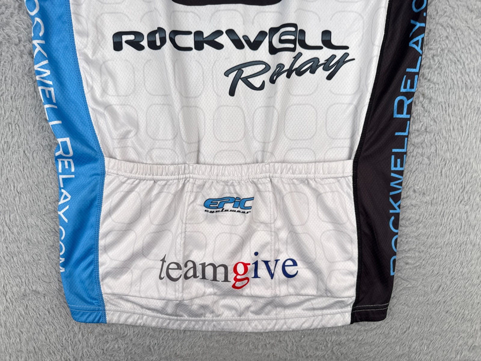 Epic Cyclewear Cycling Jersey Adult Large Blue White Rockwell Relay READ ME
