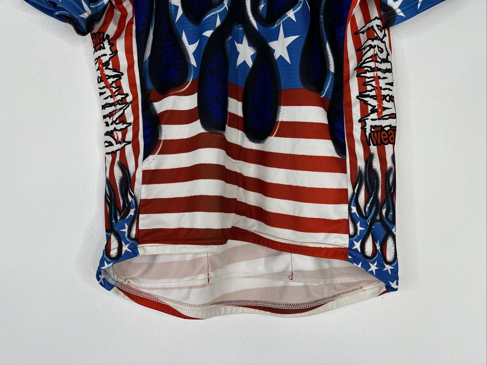 Men’s Primal Wear Flame Out USA Flag 3/4 Zip Coolmax Club Cycling Jersey Size L
