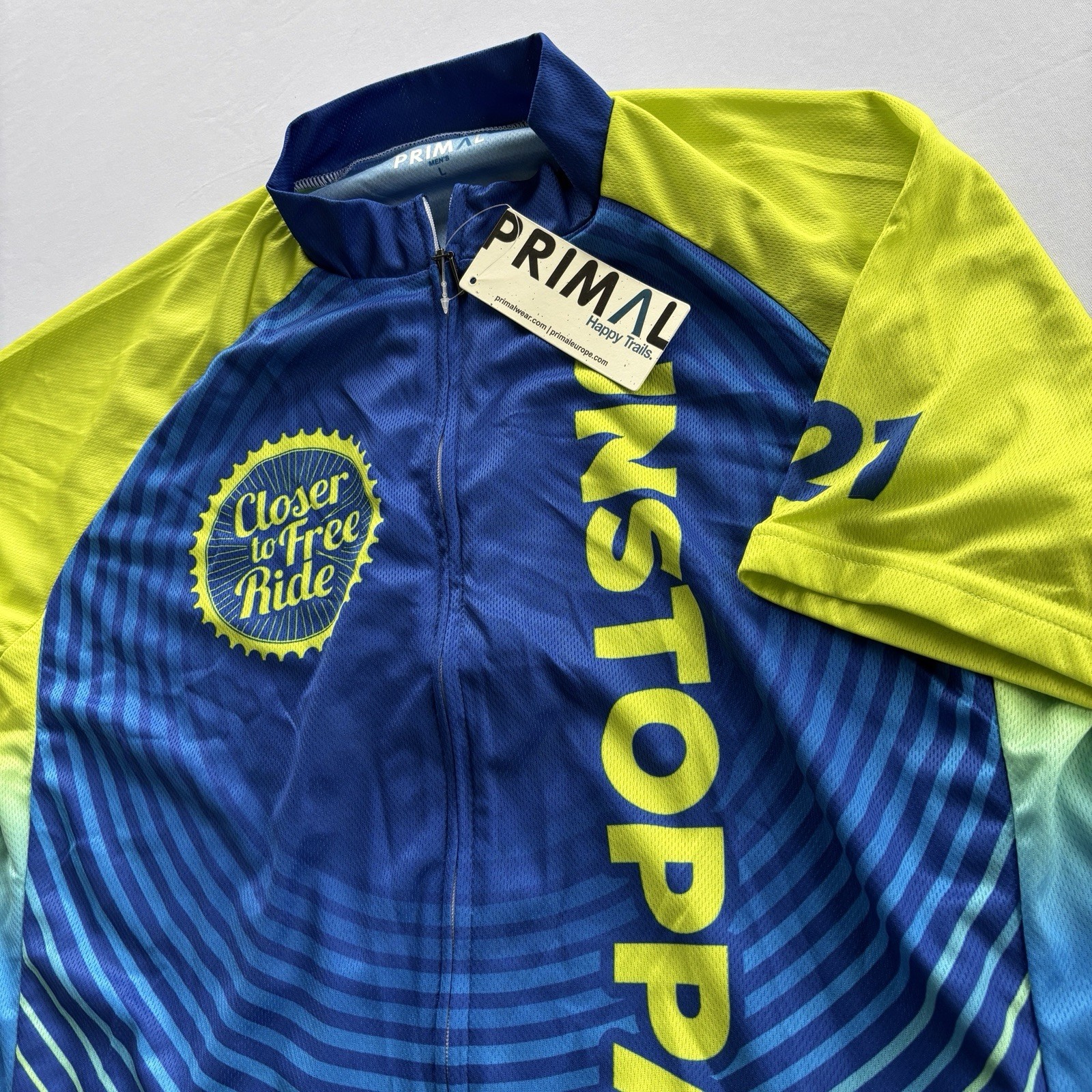 Primal Closer to Free Ride 2021 Cycling Jersey Men’s Large Blue Yellow Event NWT