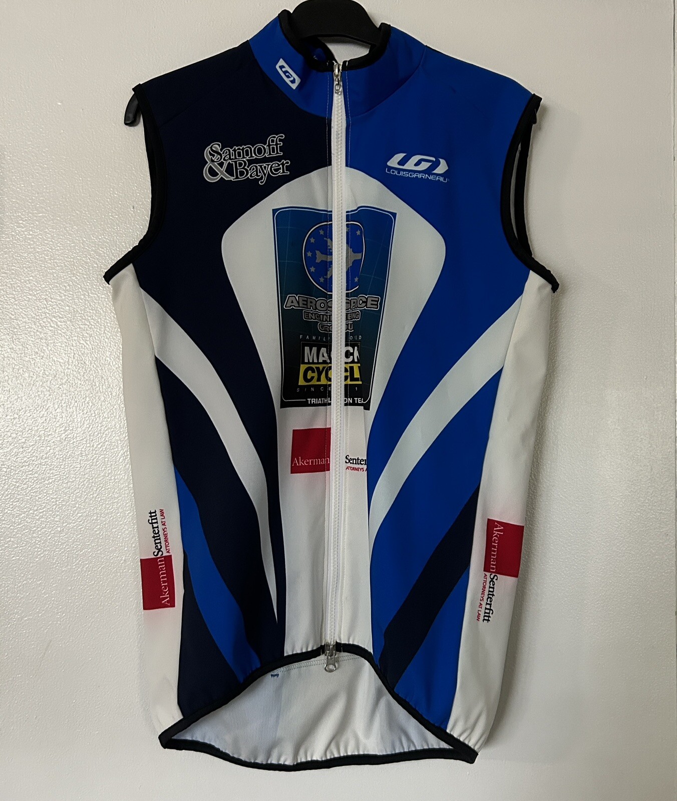 Louis Garneau Mens Triathlon Cycling Vest Zip Jersey Blue Back Pockets Chest 38″