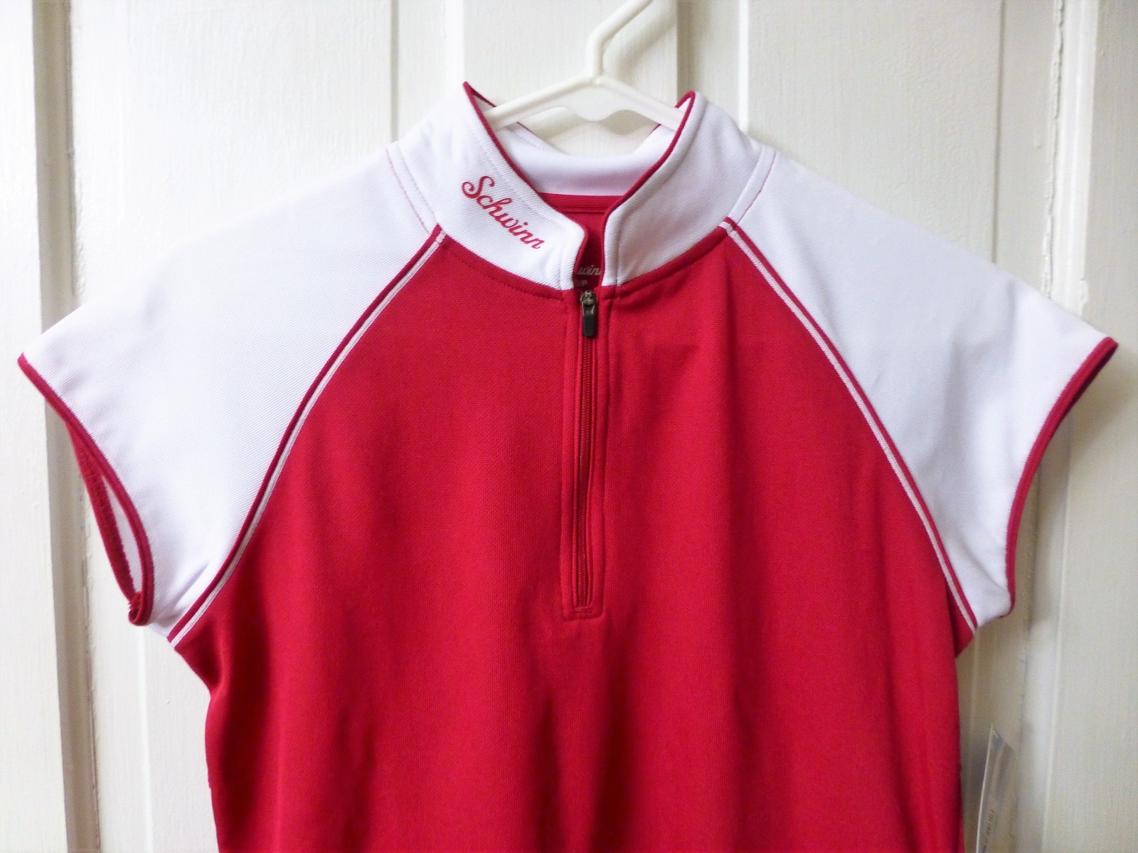 Women’s Schwinn Pro Red & White LARGE Cycling Jersey Zipper Pouches Bike Bicycle