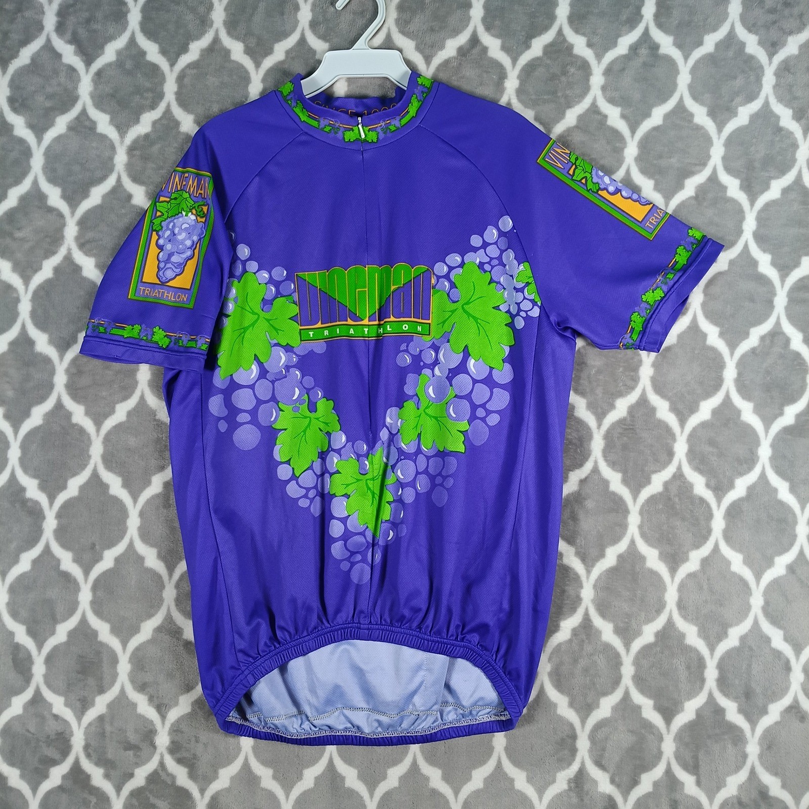 Vineman Triathlon Cycling Jersey Men XL Purple Grape Graphic Full Zip Bike Shirt