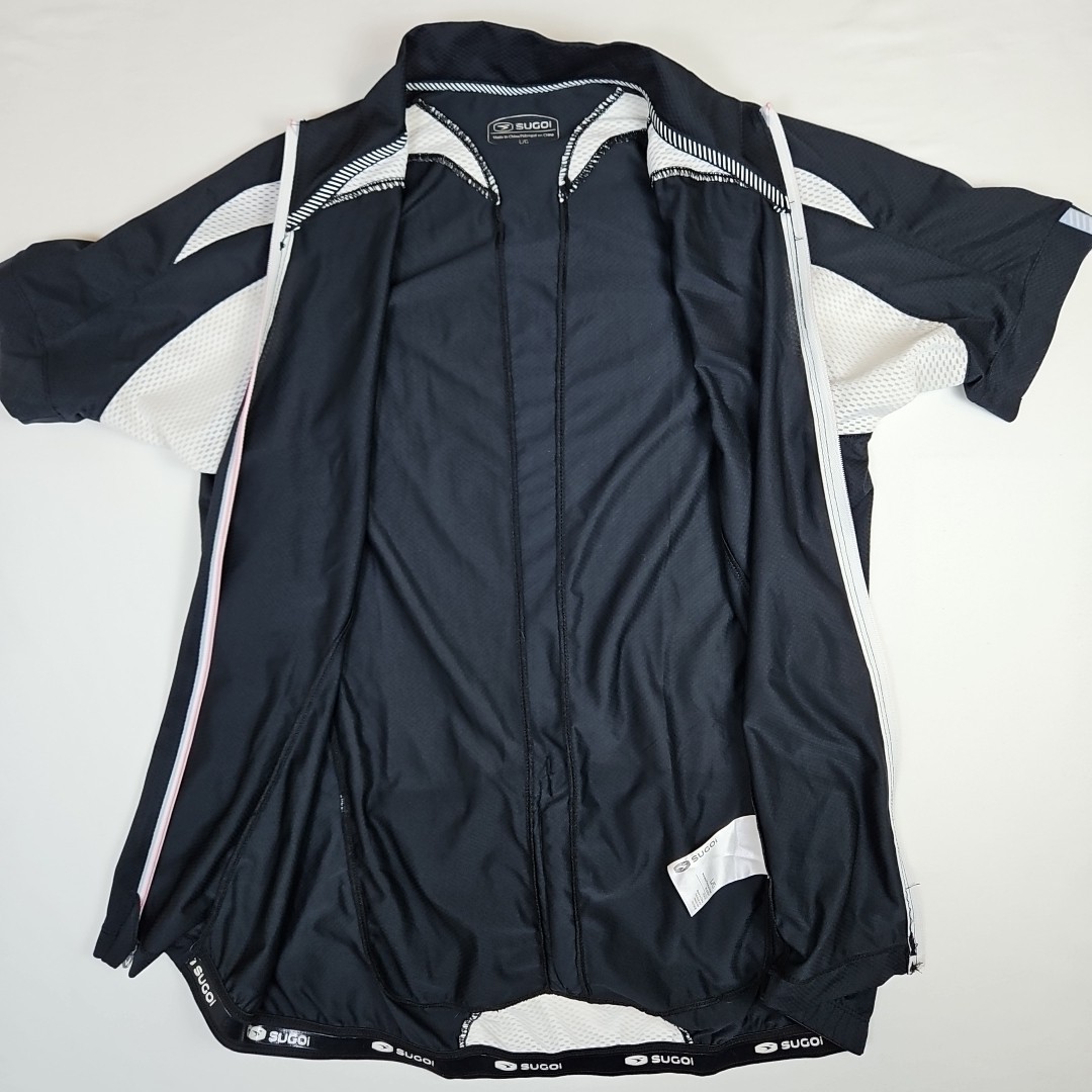 Sugoi RS Cycling Jersey Womens Large Black White Pink Full Zip 57307F Bike Shirt