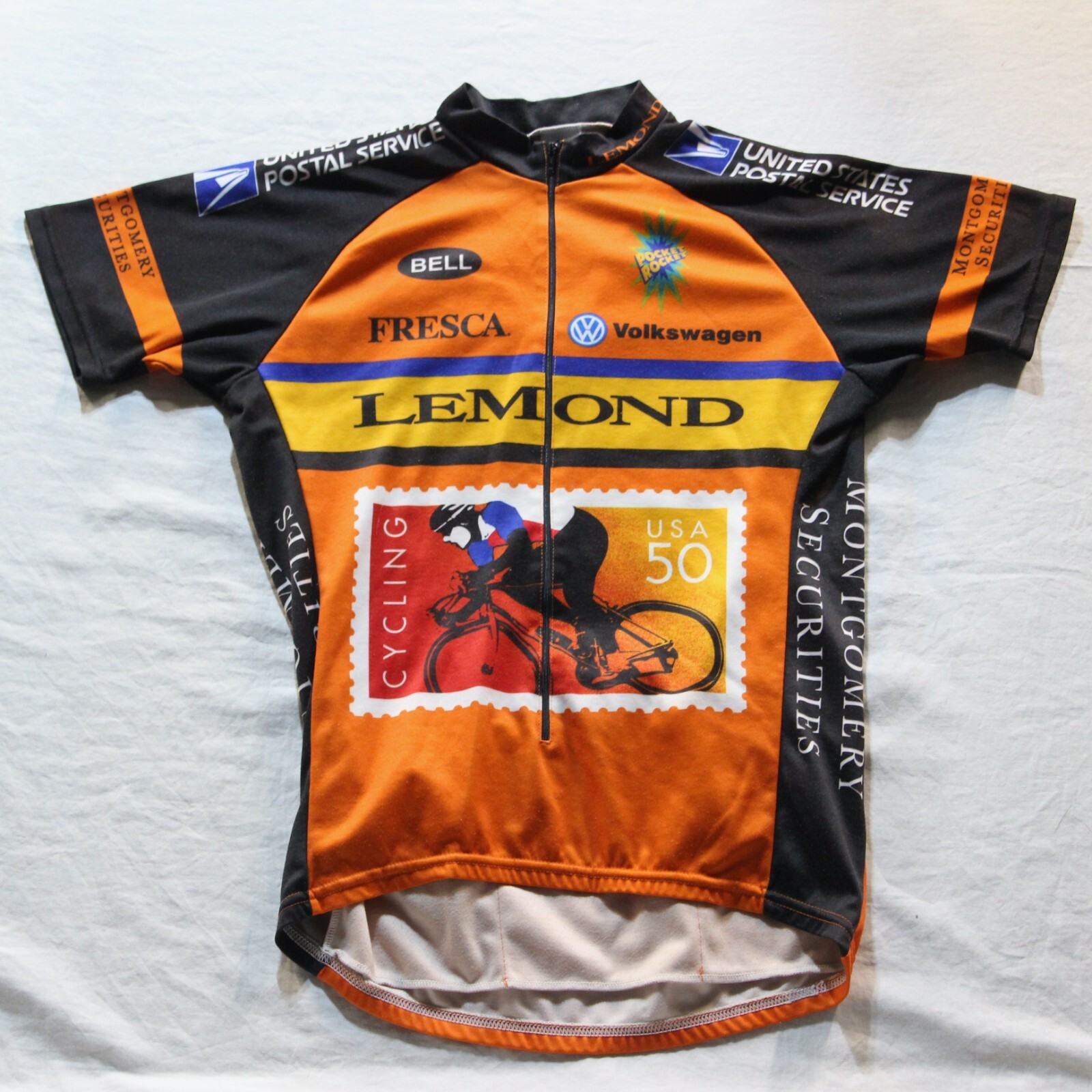 VTG Greg Lemond Cycling Team Road Bike Jersey USPS Stamp Montgomery Bell Shirt L