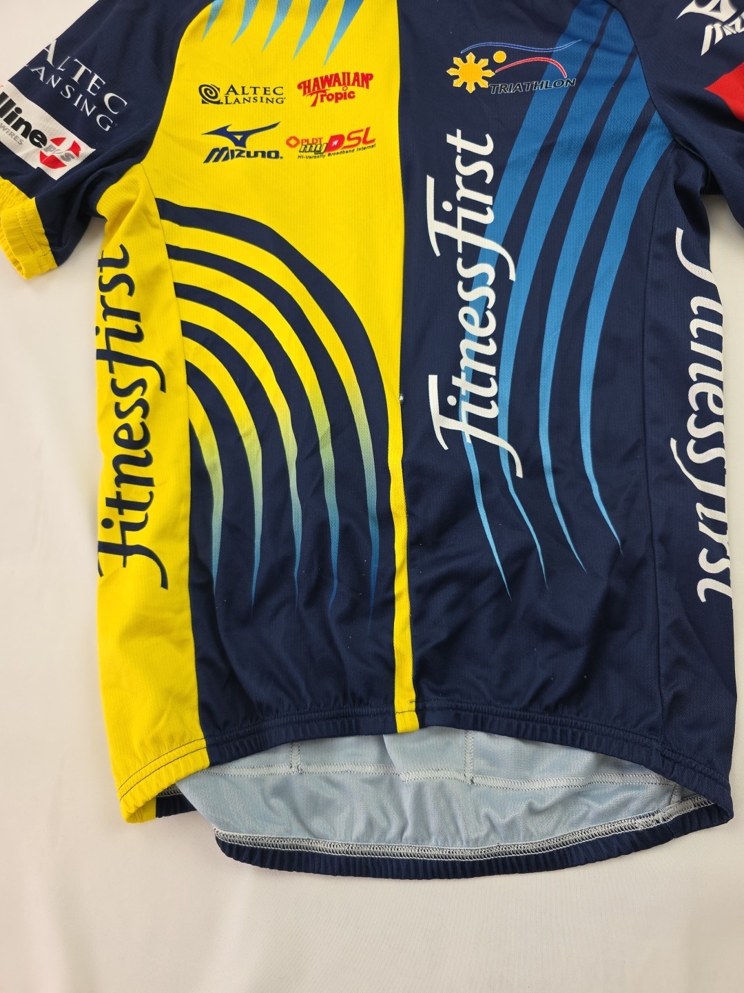 F2P Cycling Sponsored Jersey Large Blue Yellow Mizuno Fitness First