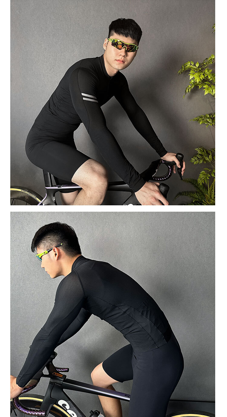 Mens Cycling Jersey Long Sleeve Bike Shirts YKK Full Zip MTB Bicycle Clothing