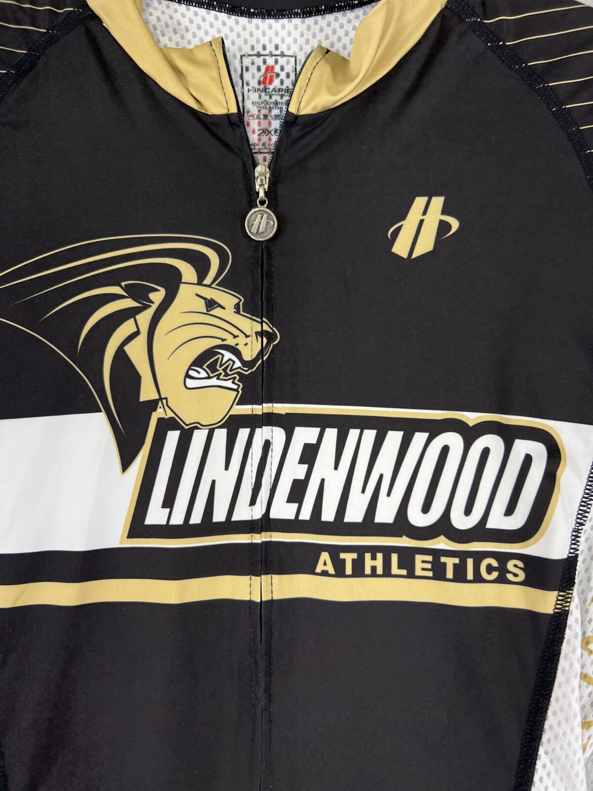 Hincapie Cycling Jersey Adult 2XS XXS Black Gold Lindenwood Athletics Full ZIp