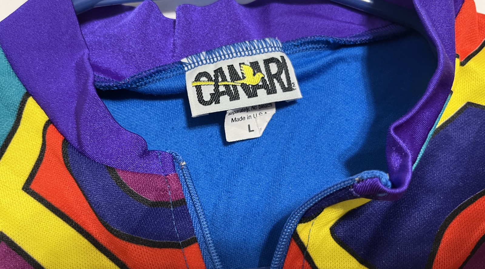 Vintage CANARI Cycling Jersey Men’s L Blue Multi-Color Geometric 1/4 Zip Made in