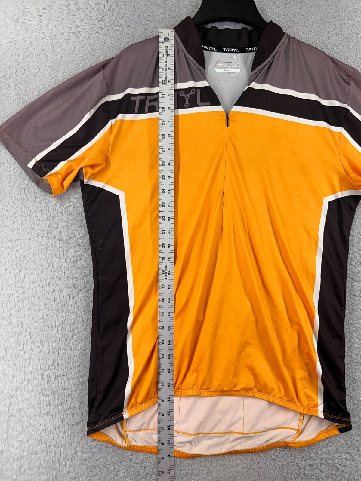 Trayl Cycling Jersey Mens Large Orange Gray 1/2 Zip 100% Polyester Pockets