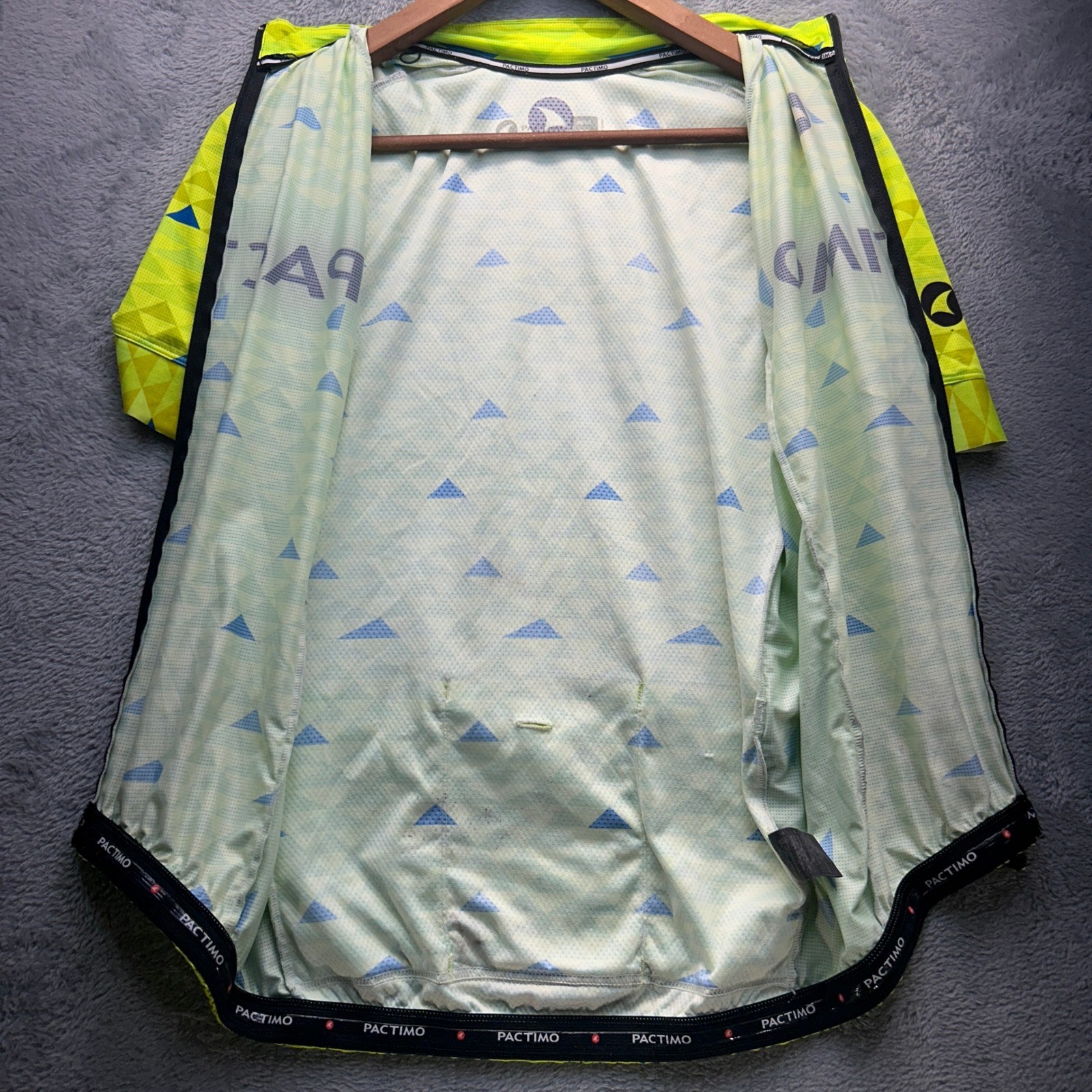 Pactimo Mens Cycling Jersey Medium Neon Yellow Green Geometric Short Sleeve Zip