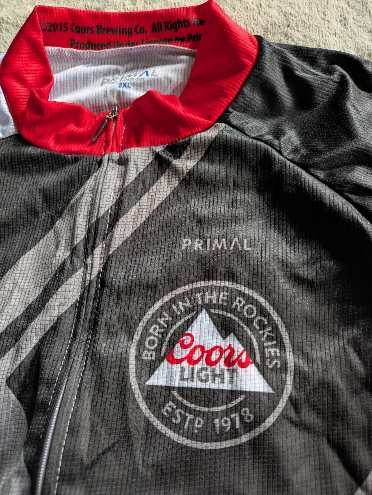 PRIMAL Cycling Jersey Mens 2XL XXL Race Cut Bicycle Gray Black Red