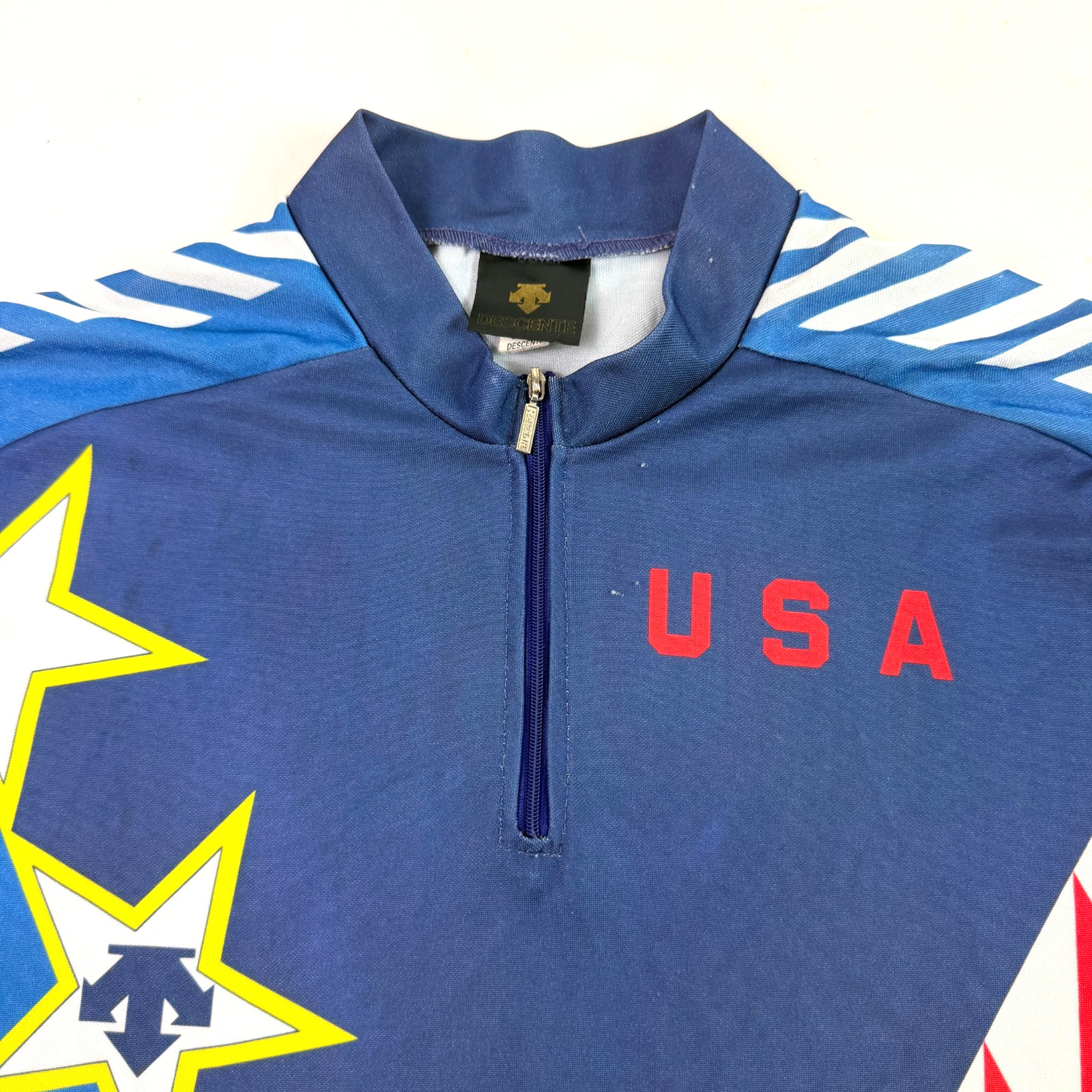 Vintage 90s Descente Cycling USA Jersey Shirt Large Stars Stripes Quarter Zip