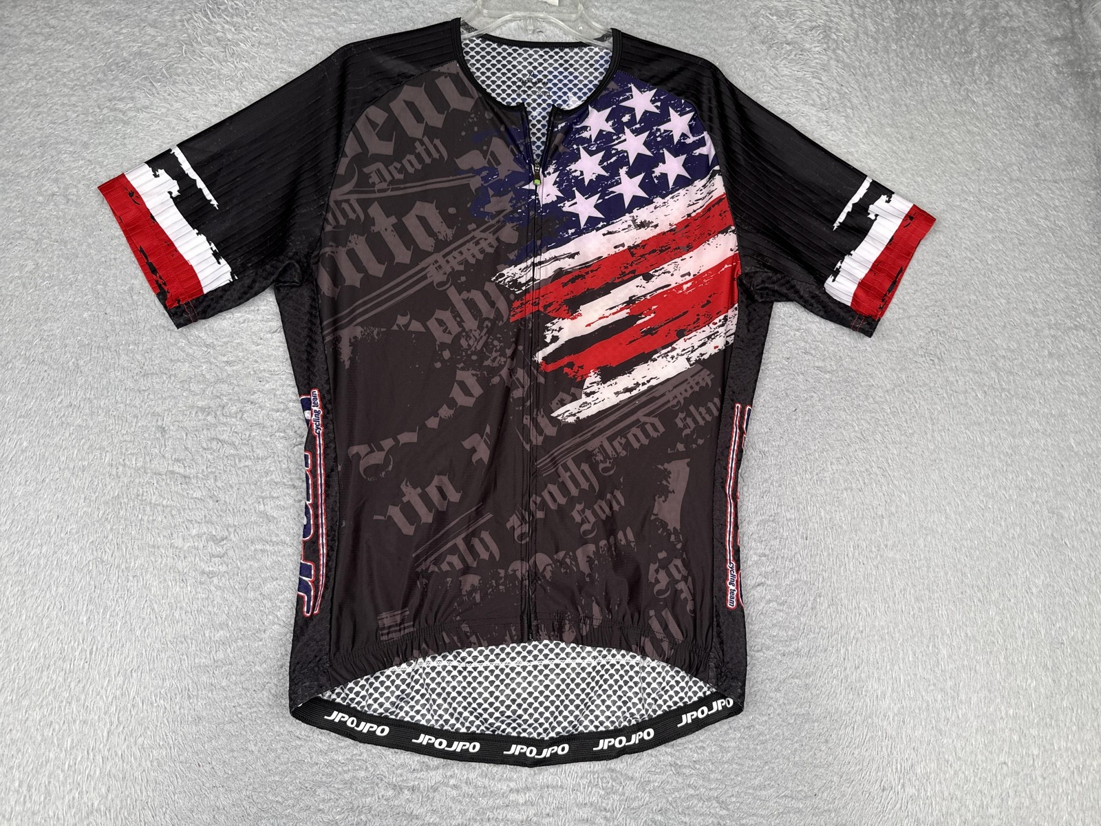 JPOJPO Cycling Jersey Mens XL Black USA Flag Full Zip Short Sleeve Pockets Bike