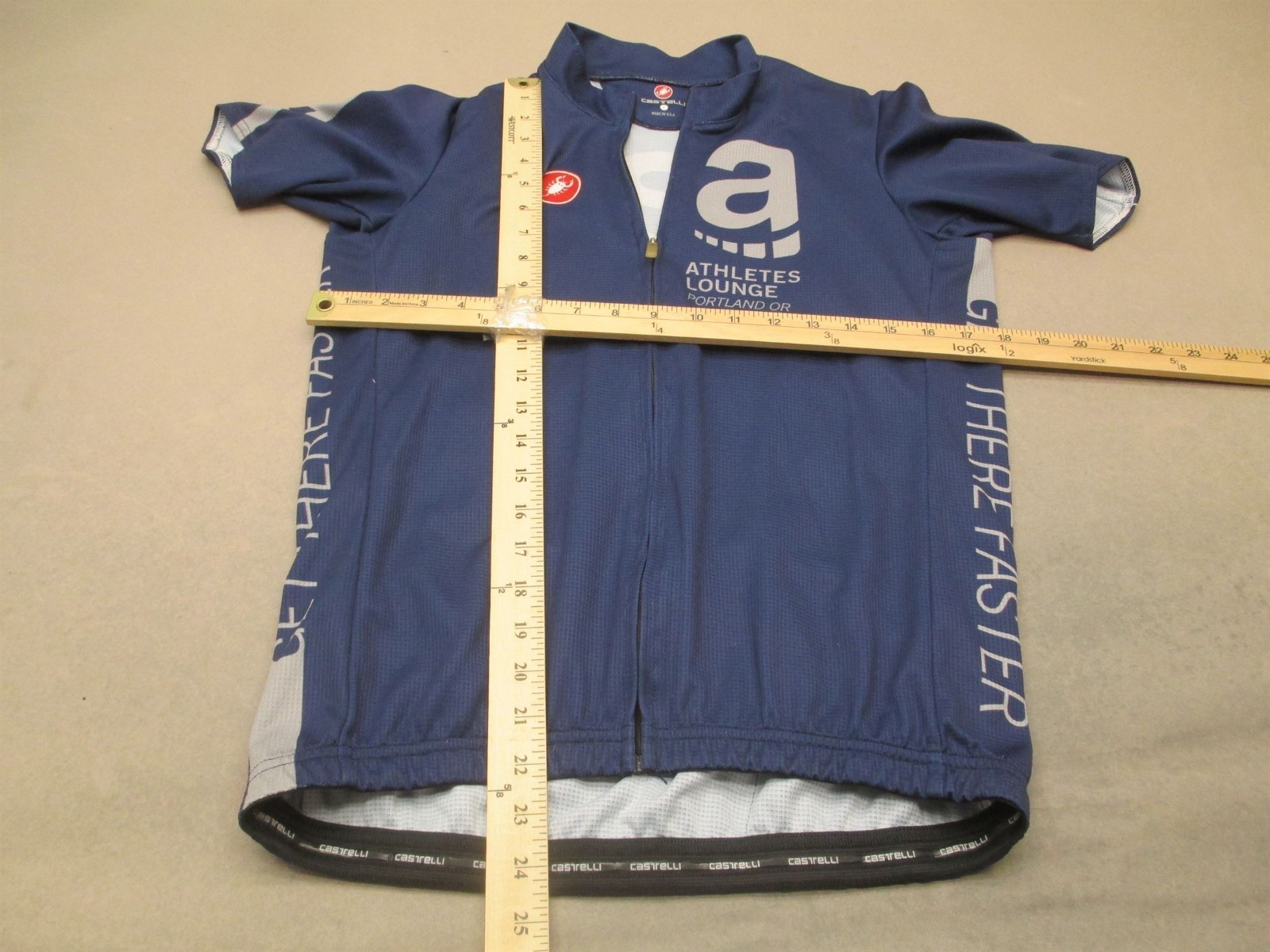 Castelli Size L Mens Blue Cycling Compression Full Zip Short Sleeve Logo Top 015