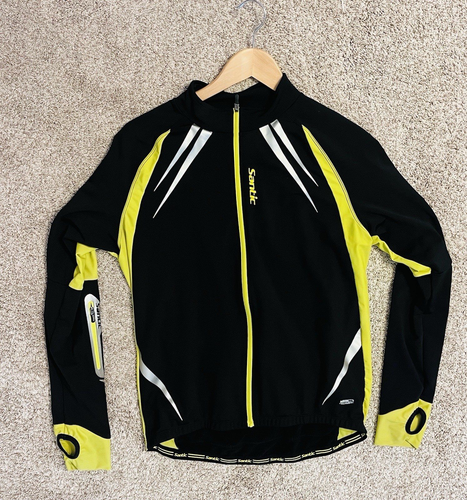 Santic Black/Yellow Full-Zip Long Sleeve Cycling Shirt Men’s Medium
