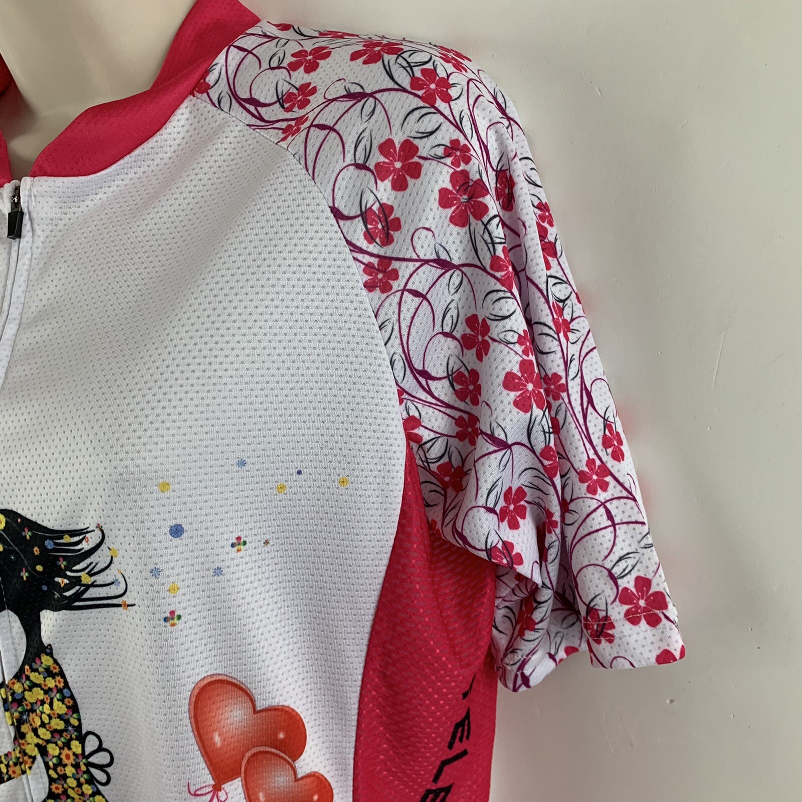 NWT Teleyi Women’s XL Floral Cycling Shirt, Full Zip (Pink & White)
