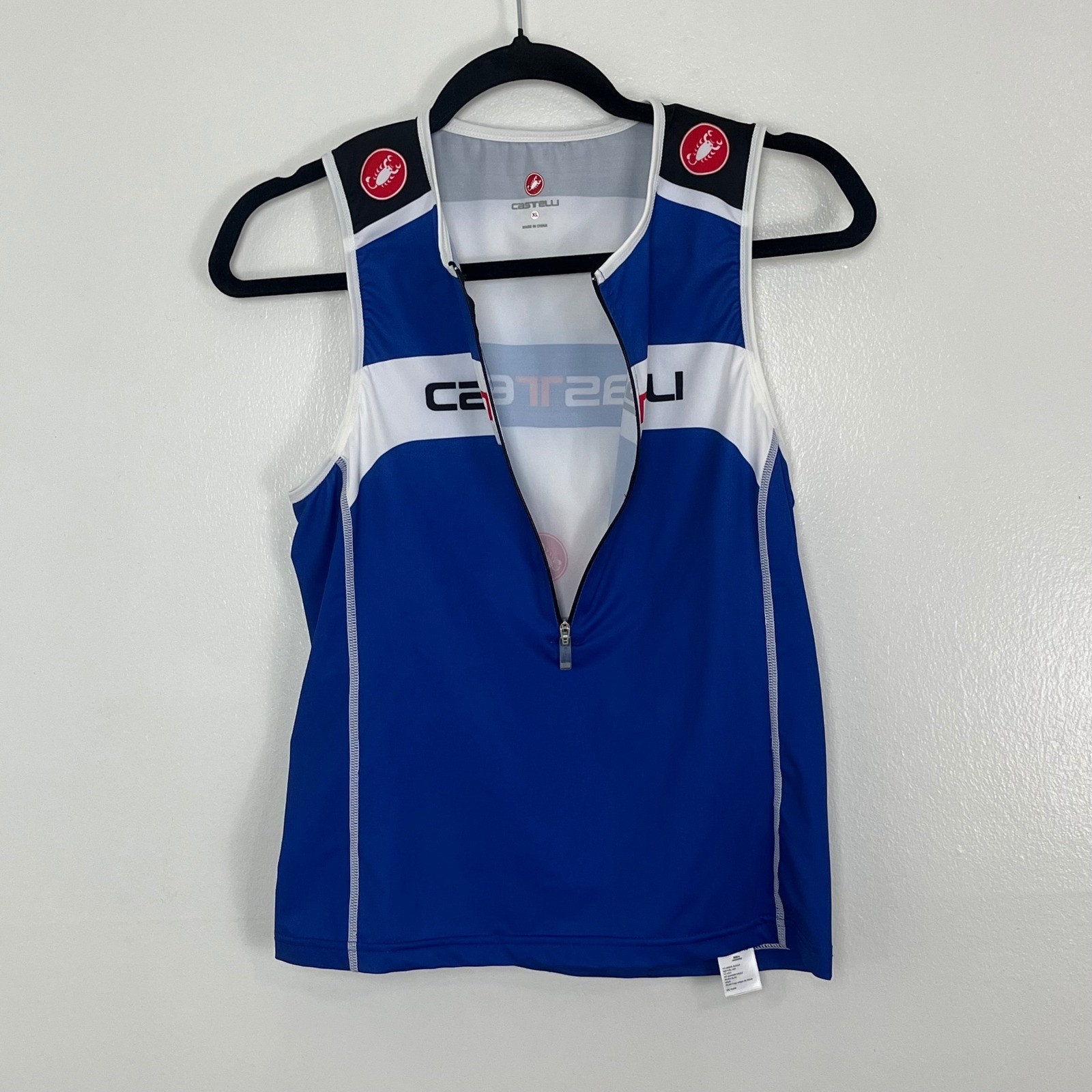 Castelli Athletic Cycling Jersey XL Blue Sleeveless Half Zip Tri Top