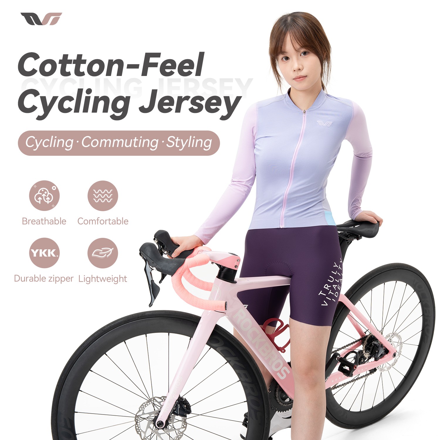 ROCKBROS TVI Women’s Cycling Jersey Cotton-Feel Long-Sleeve Bicycle Shirts Tops