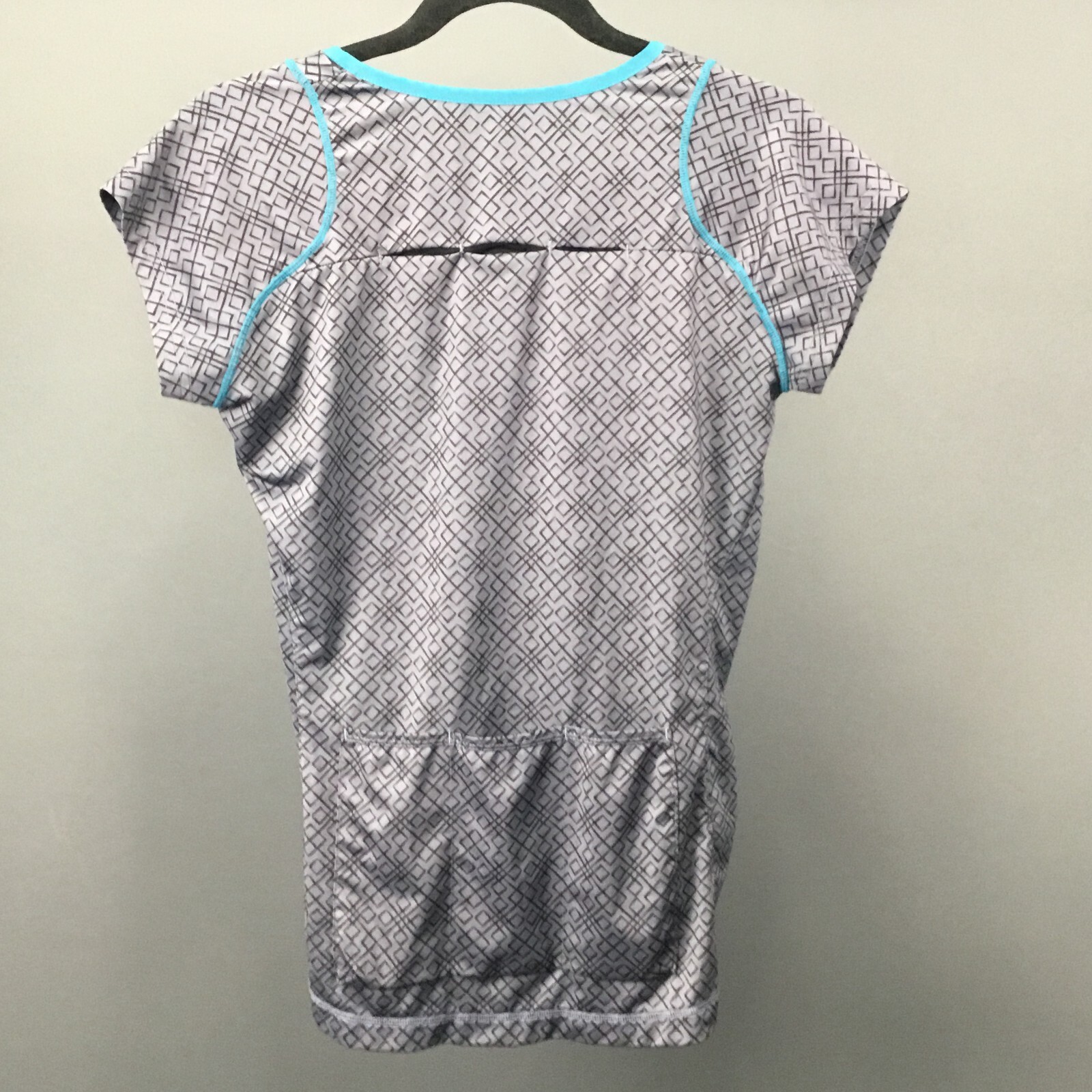 Zoic Cycling Jersey Womens Gray Blue Bottle Pocket ¼ zip Band Neck