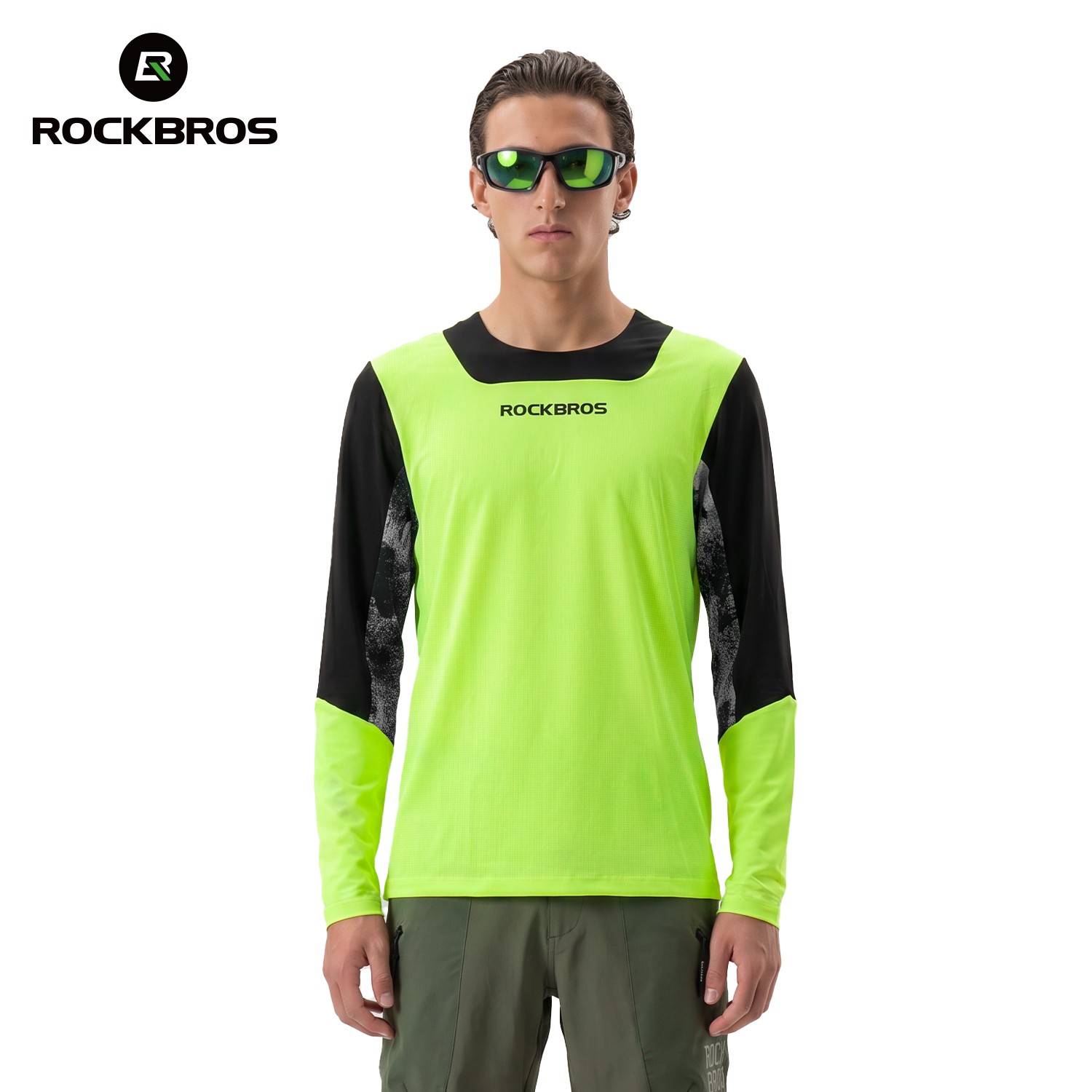 ROCKBROS Men’s Cycling Jersey Long Sleeve Fluorescent Green Breathable S-3XL