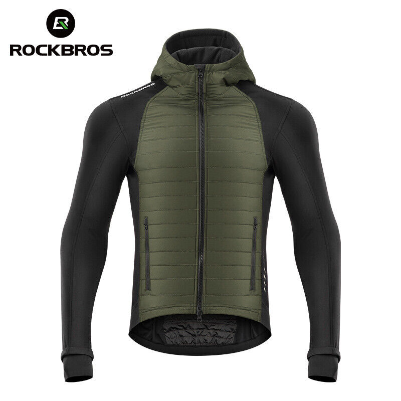 ROCKBROS Winter Cycling Jersey Men Fleece Windproof Coat Keep Warm Hood Jacket
