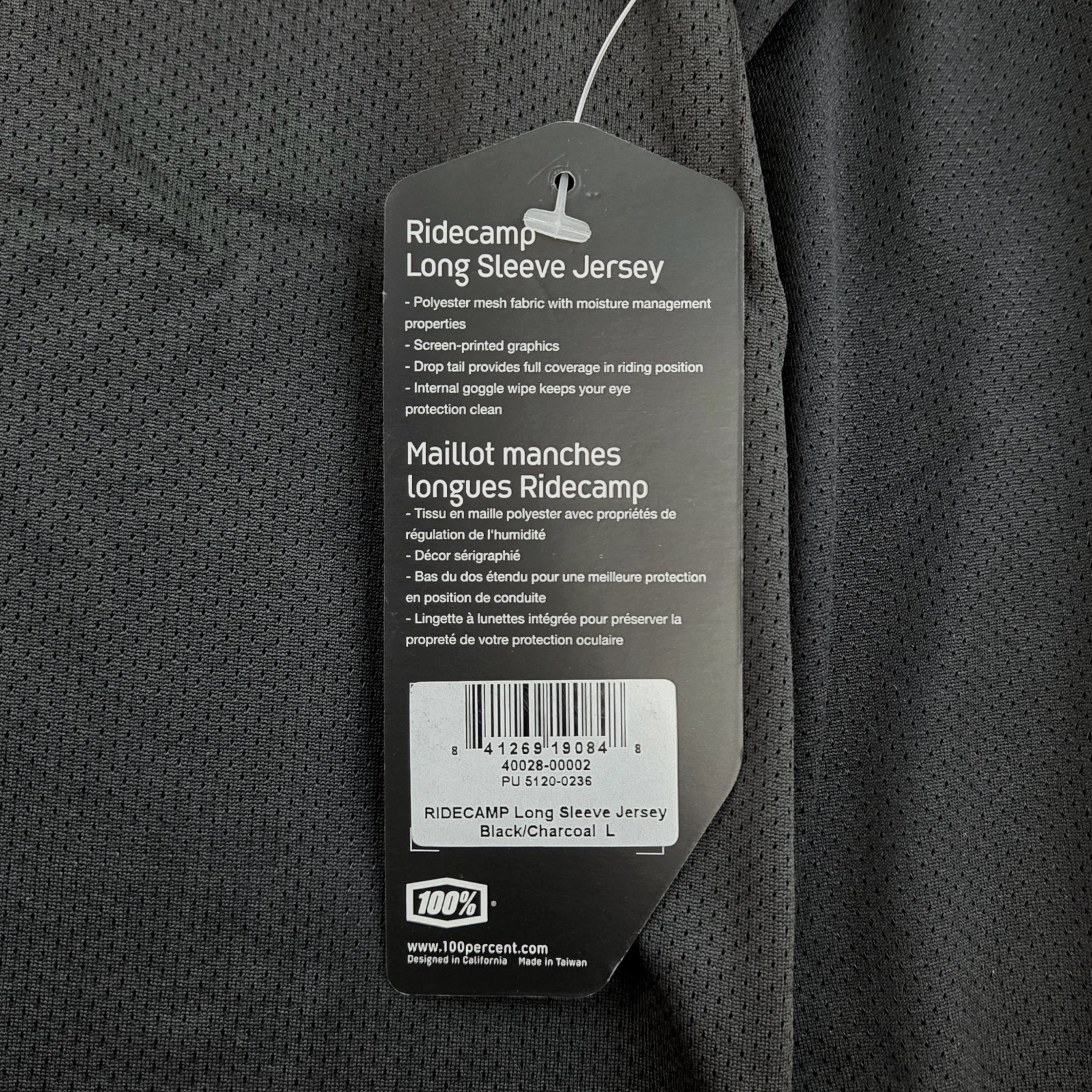 100% Men’s Ridecamp Mountain Bike Jersey Size Large Long Sleeve Black Charcoal