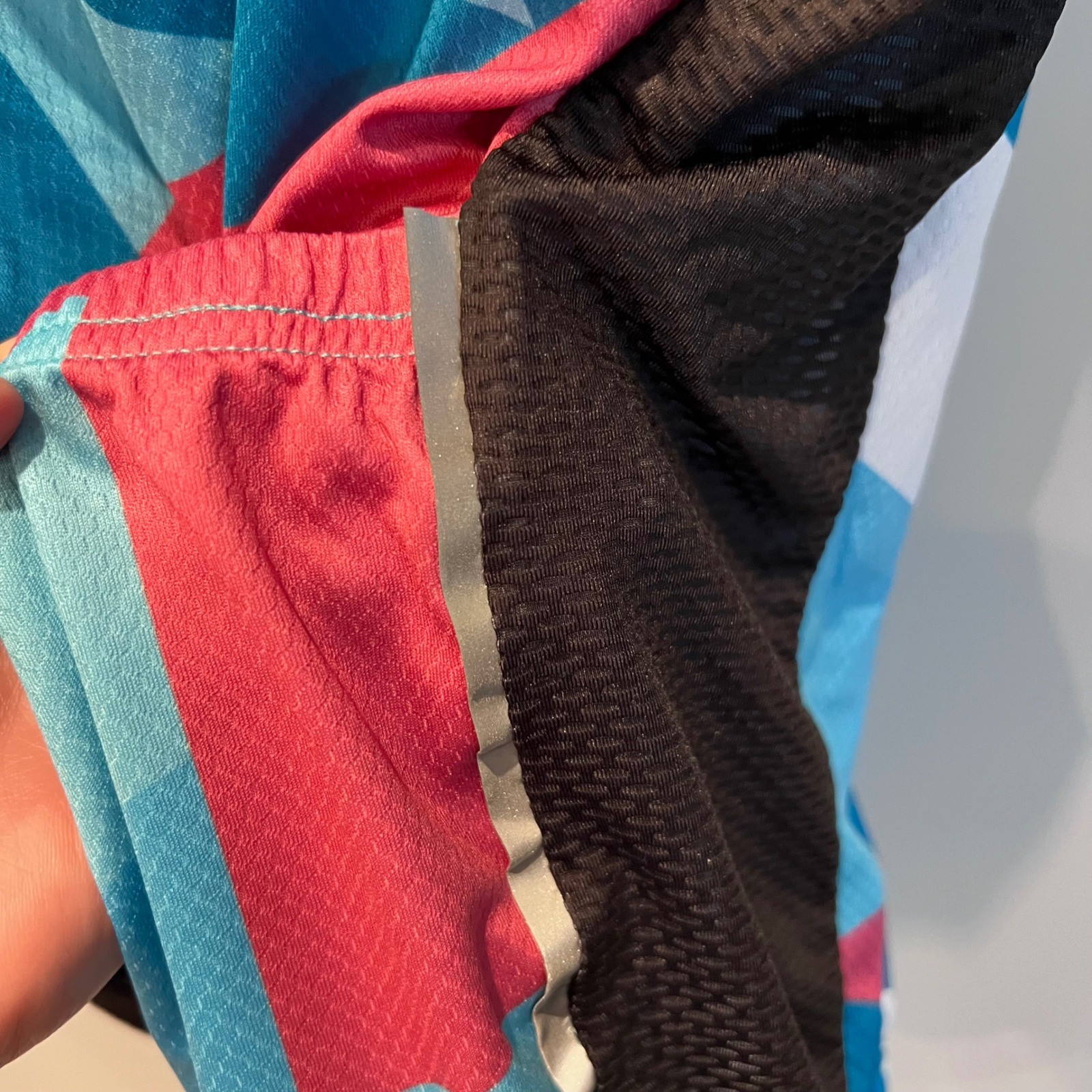 Nine Bull Mens Cycling Jersey Blue Pink Geometric Full Zip Short Sleeve Mesh L