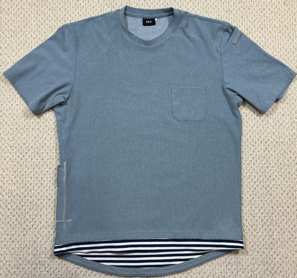 Primal Wear HTA Cycling Shirt Mens XL Blue Gray Striped Reflective Happy Trails