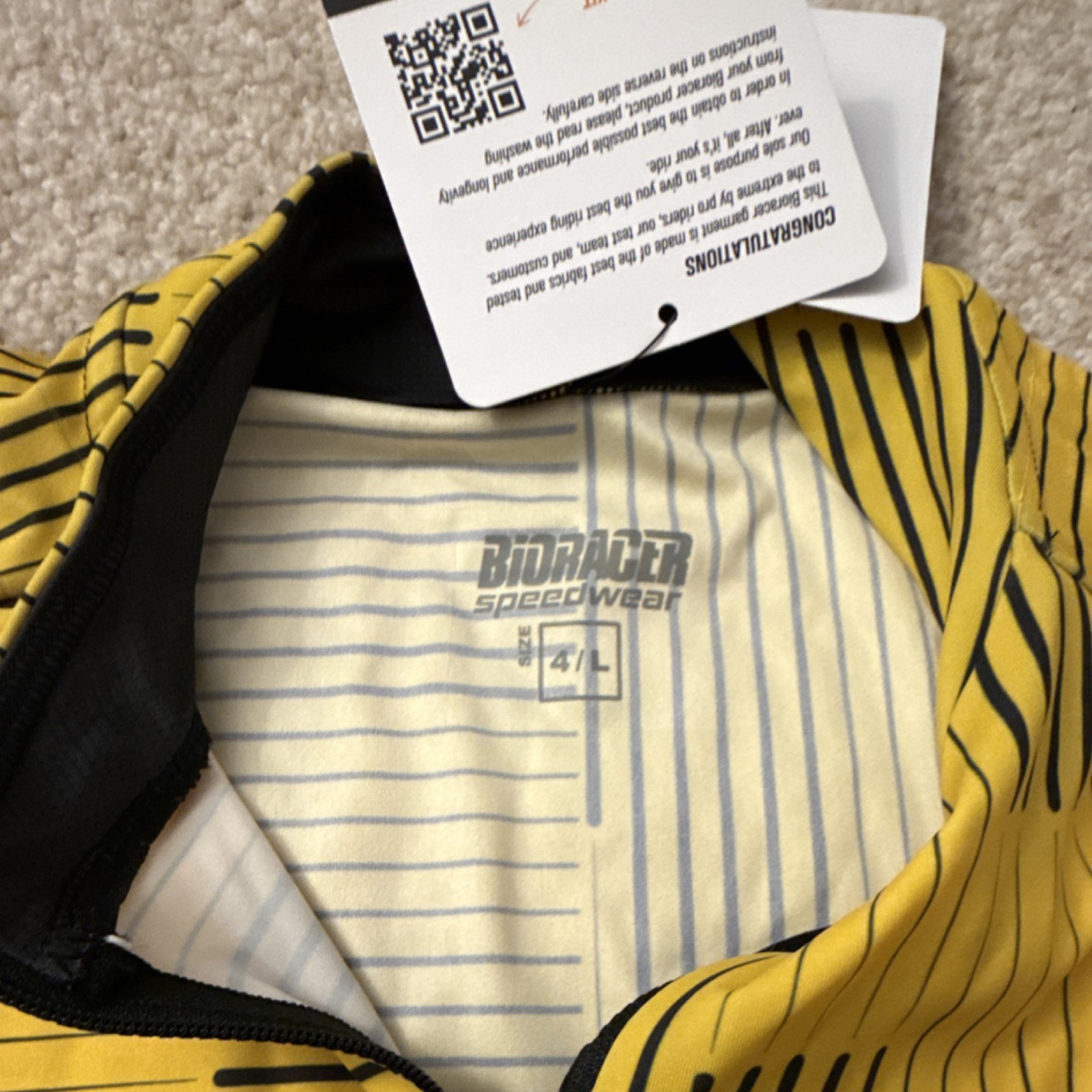 Men’s Bioracer Speedwear Epic Jersey Yellow Black Striped Size L