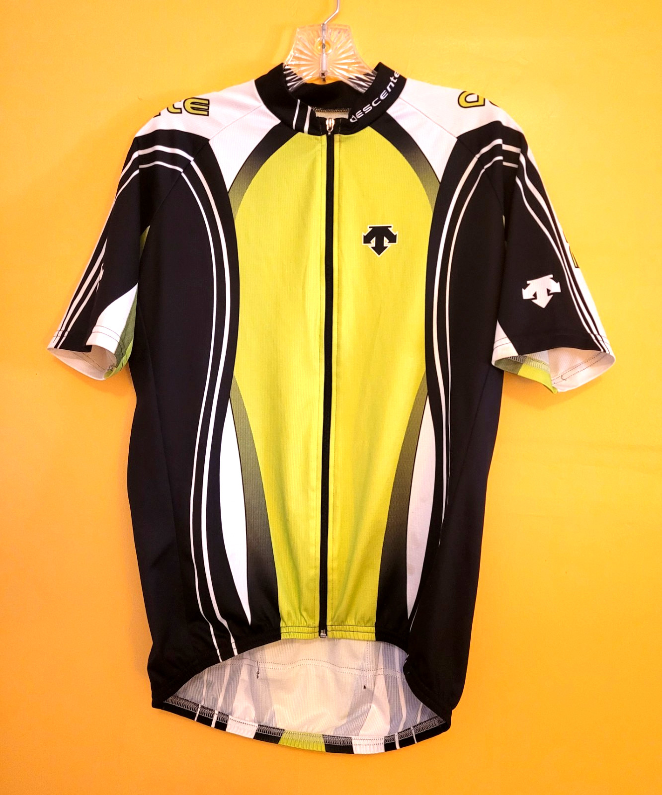 Descente Cycling Jersey Large Full Zip Rear Pockets Grn Blk Wht Free Shipping