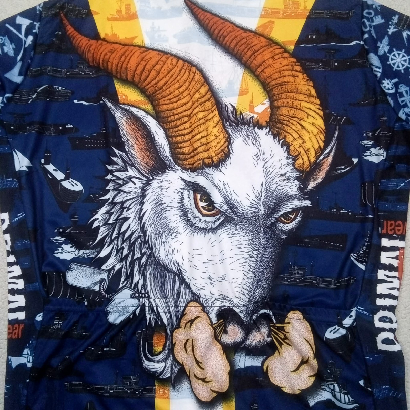 RARE VTG 90s Primal Wear USA Navy Pride Bill the Goat Cycling Jersey (Fits 2XL)