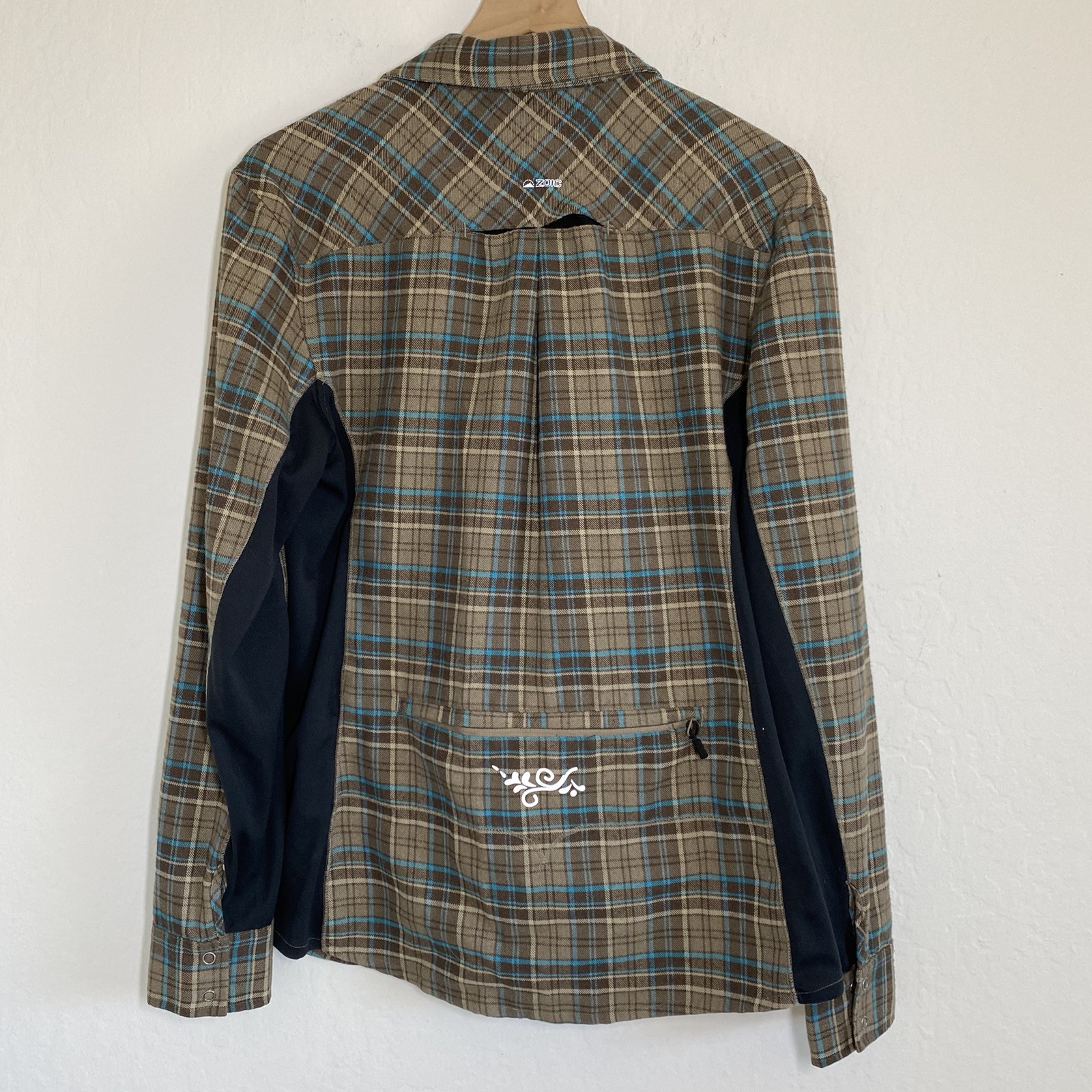 Zoic Plaid Flannel Style Cycling Button Down Jersey Lonc Sleeve Shirt Pockets L