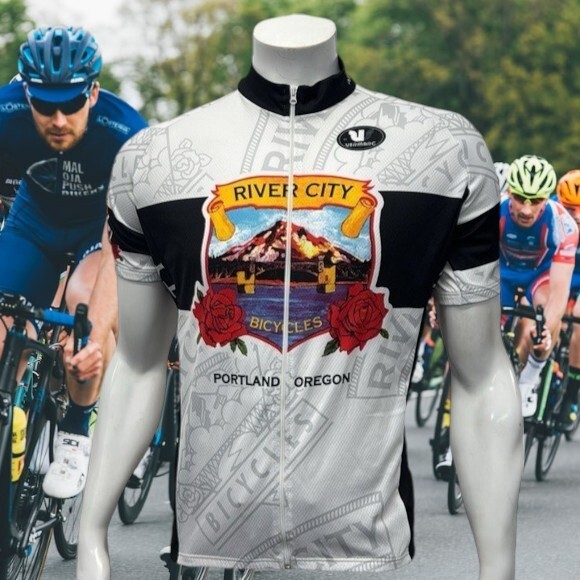 River City Bicycles Portland Oregon White Multi-Color Graphic Cycling Jersey