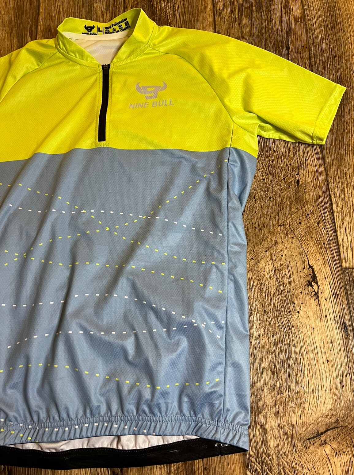 Nine Bull Cycling Jersey Lime Green Light Blue Colorblock Large