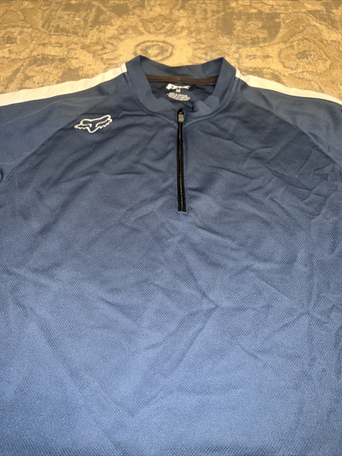 Fox Racing Cycling Shirt Short Sleeve 1/4 Zip Mesh Polyester Sz Medium Blue