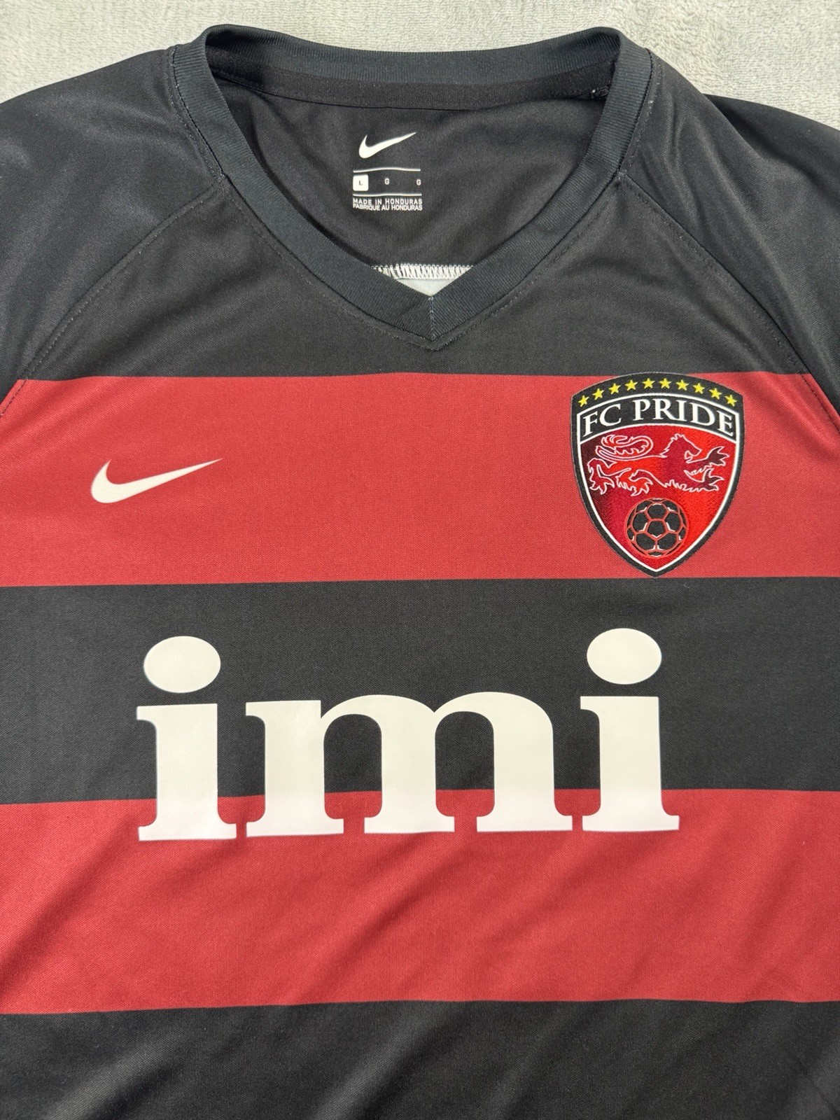 Nike FC Pride Soccer Jersey Womens Large Black Red Striped IMI #24 Shirt