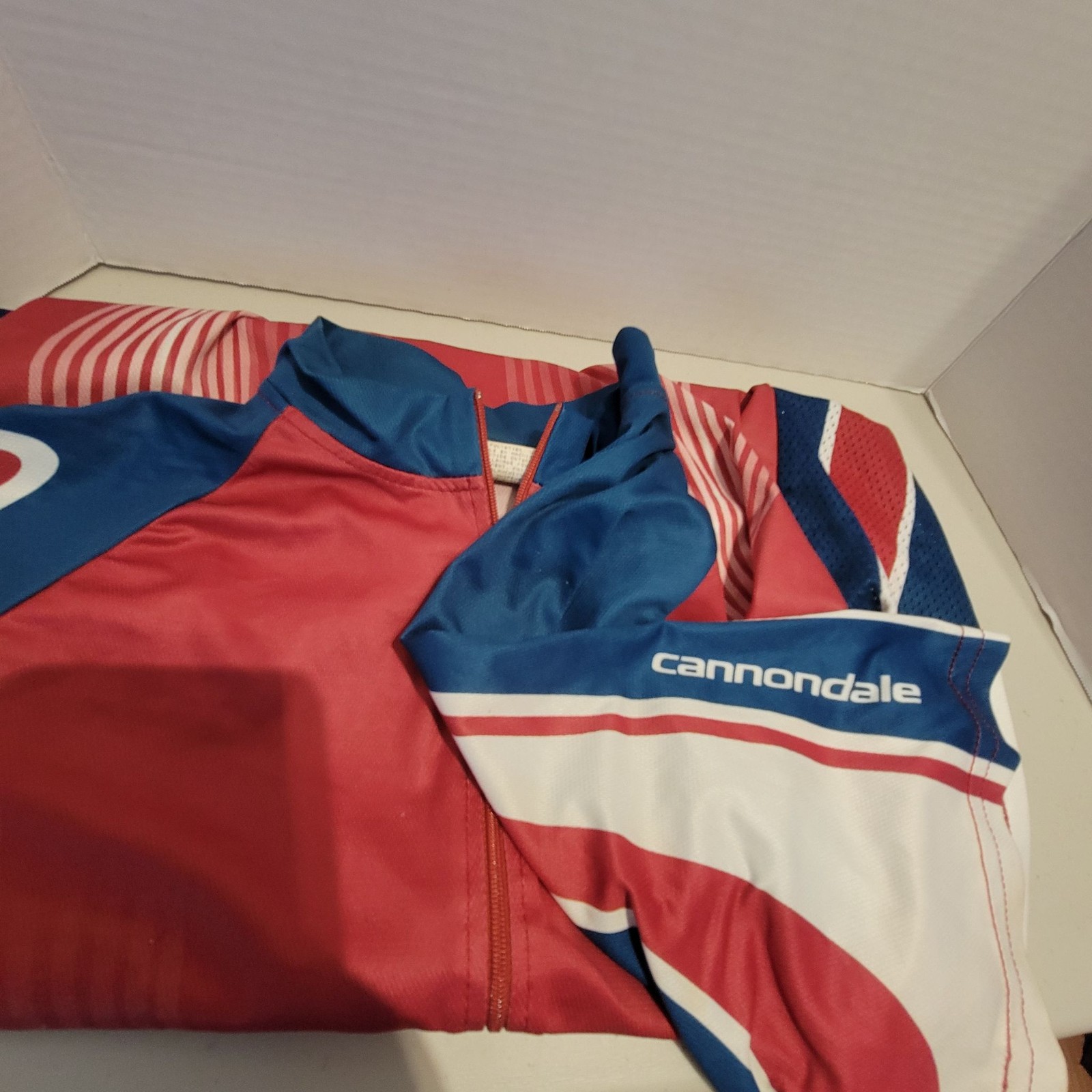 Cannondale Cycling Jersey Mens XL Red Blue Full Zip Short Sleeve Lightweight