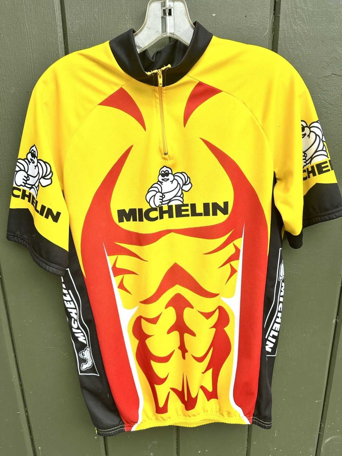 Michelin Bibendum Cycling Jersey Yellow Half Zip Bike Shirt Large 40